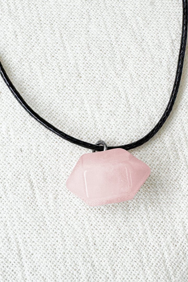 Collar cuerda cuarzo rosa hexágono - imagen 3