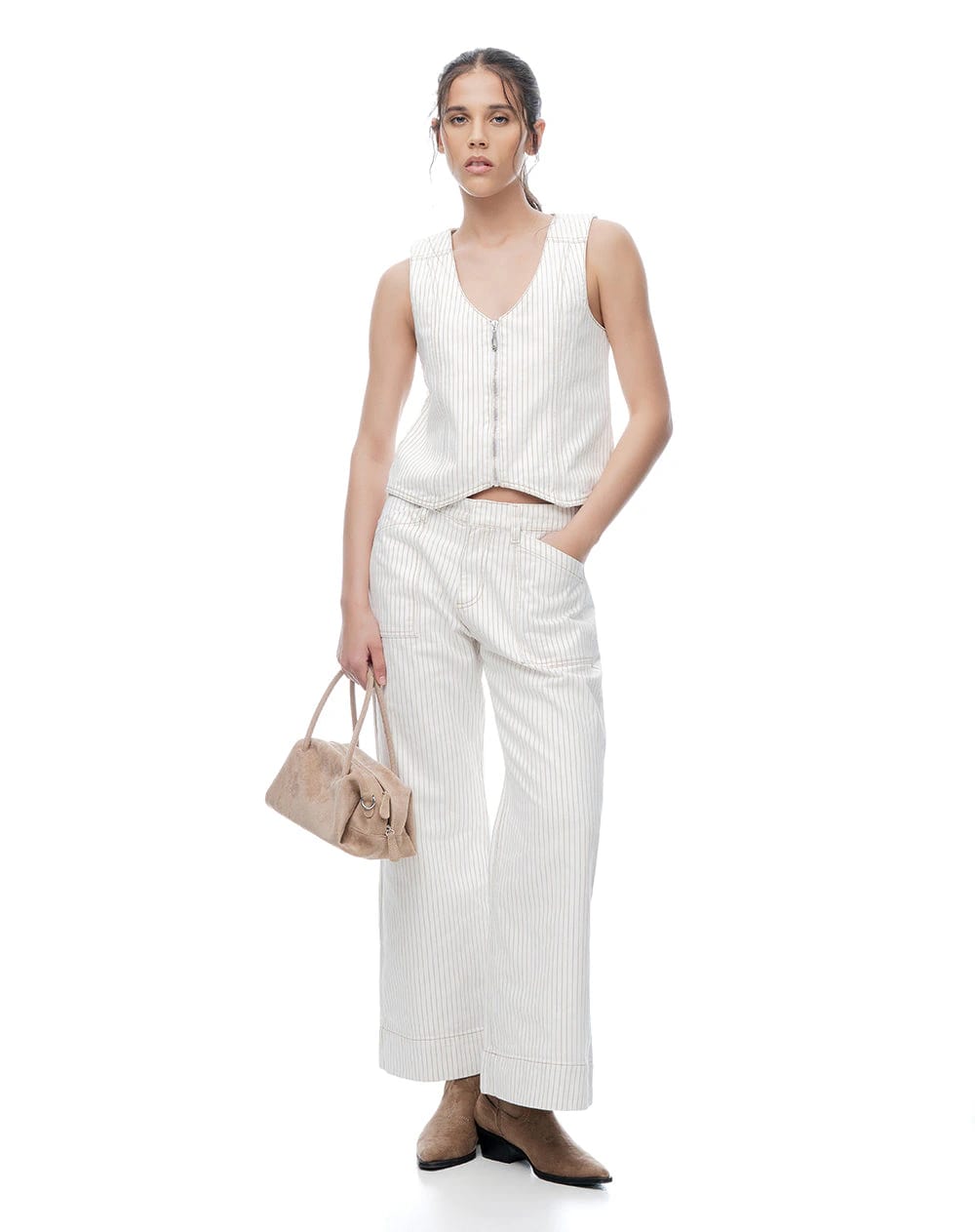 Chaleco denim crudo rayas mujer - imagen 3