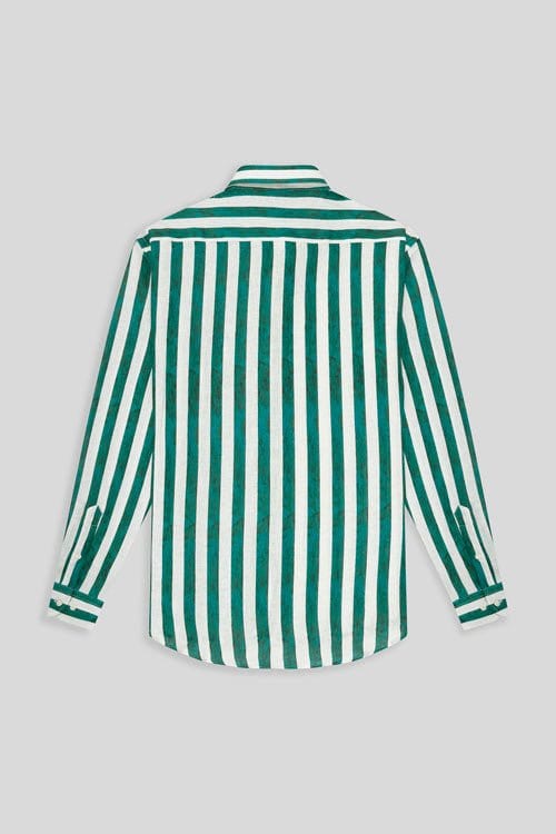 Men's linen shirt green faded striped - imagen 2