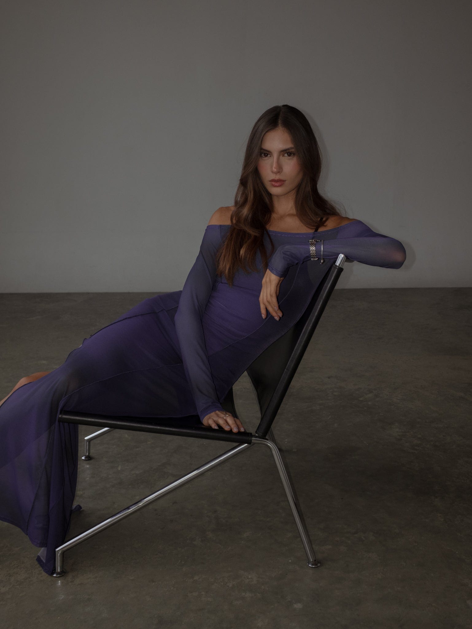 OFF SHOULDER MESH DRESS - MYSTIC PURPLE - imagen 2
