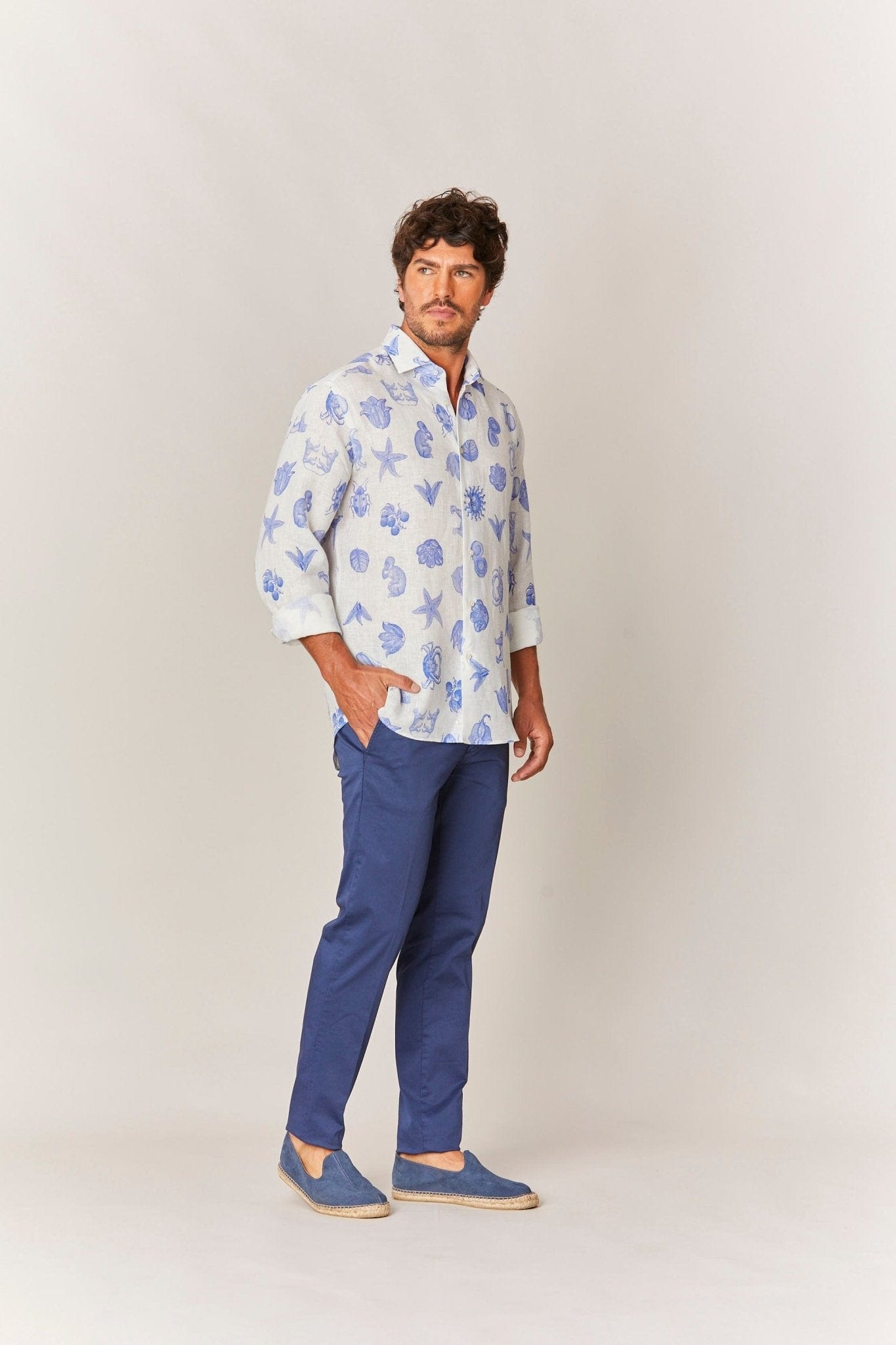 Men's linen shirt white mezzotinta - imagen 3