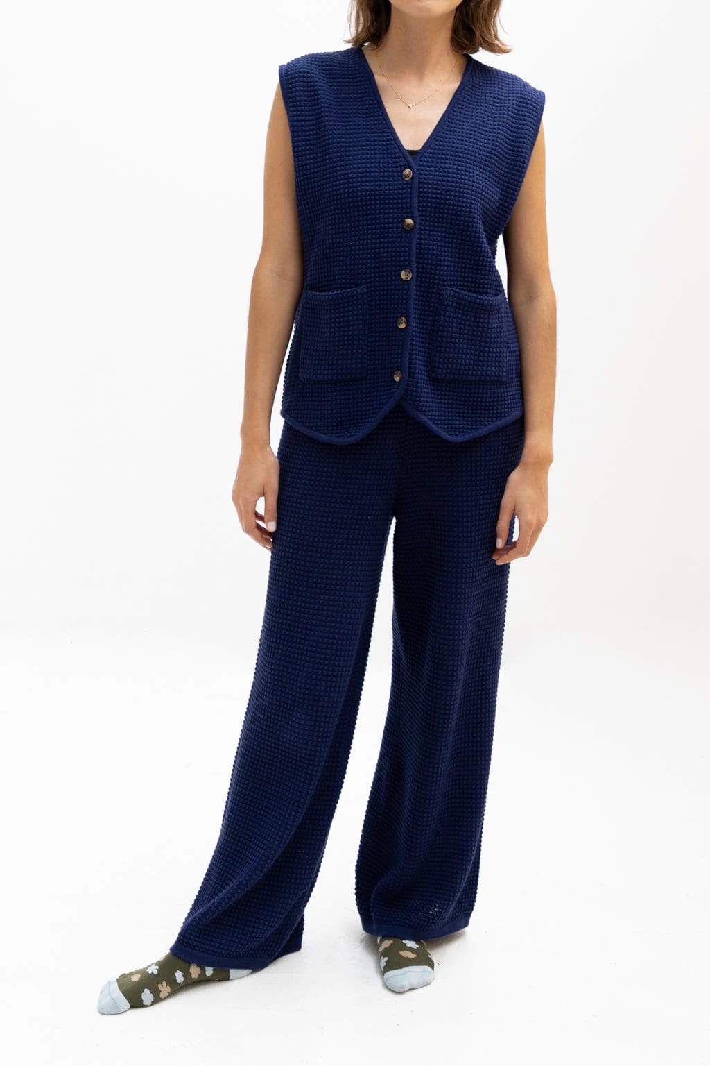 Pantalón Tejido Waffle Azul - imagen 5