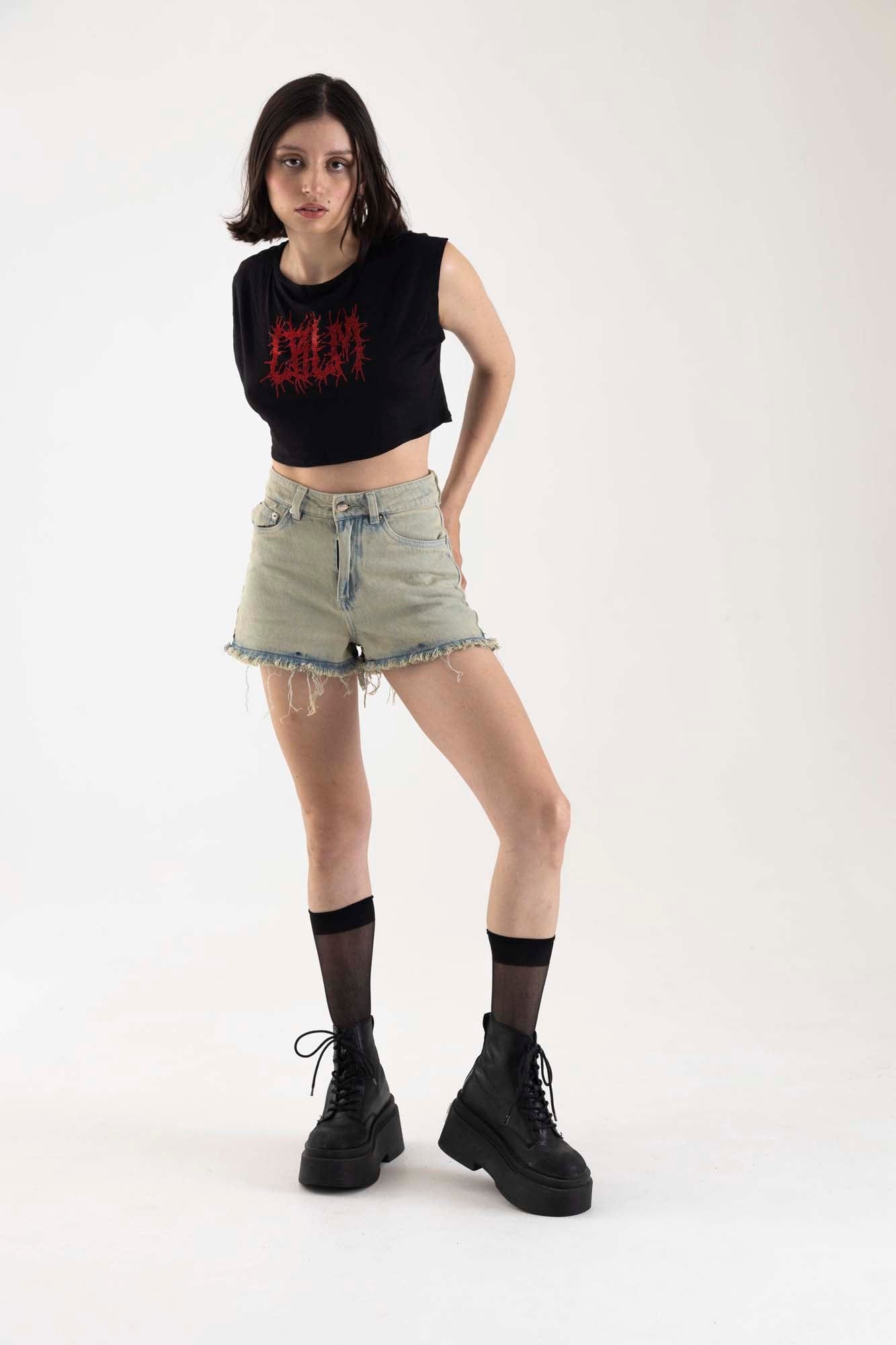 BLACK ACID DENIM SHORT - imagen 7