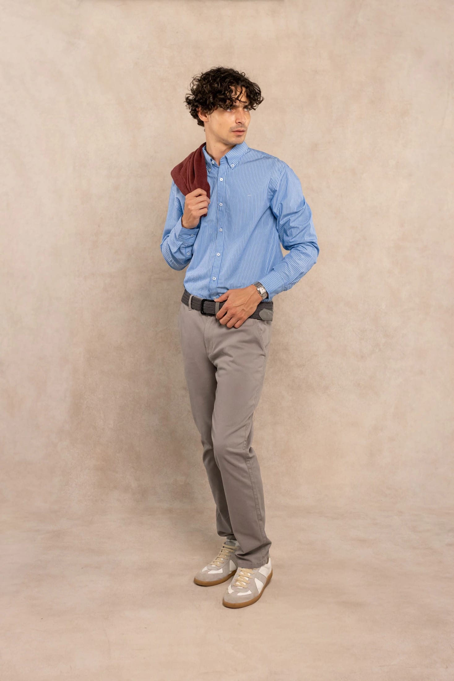 Camisa Antimanchas Popelina Rayas Azul Logo Contraste - imagen 2