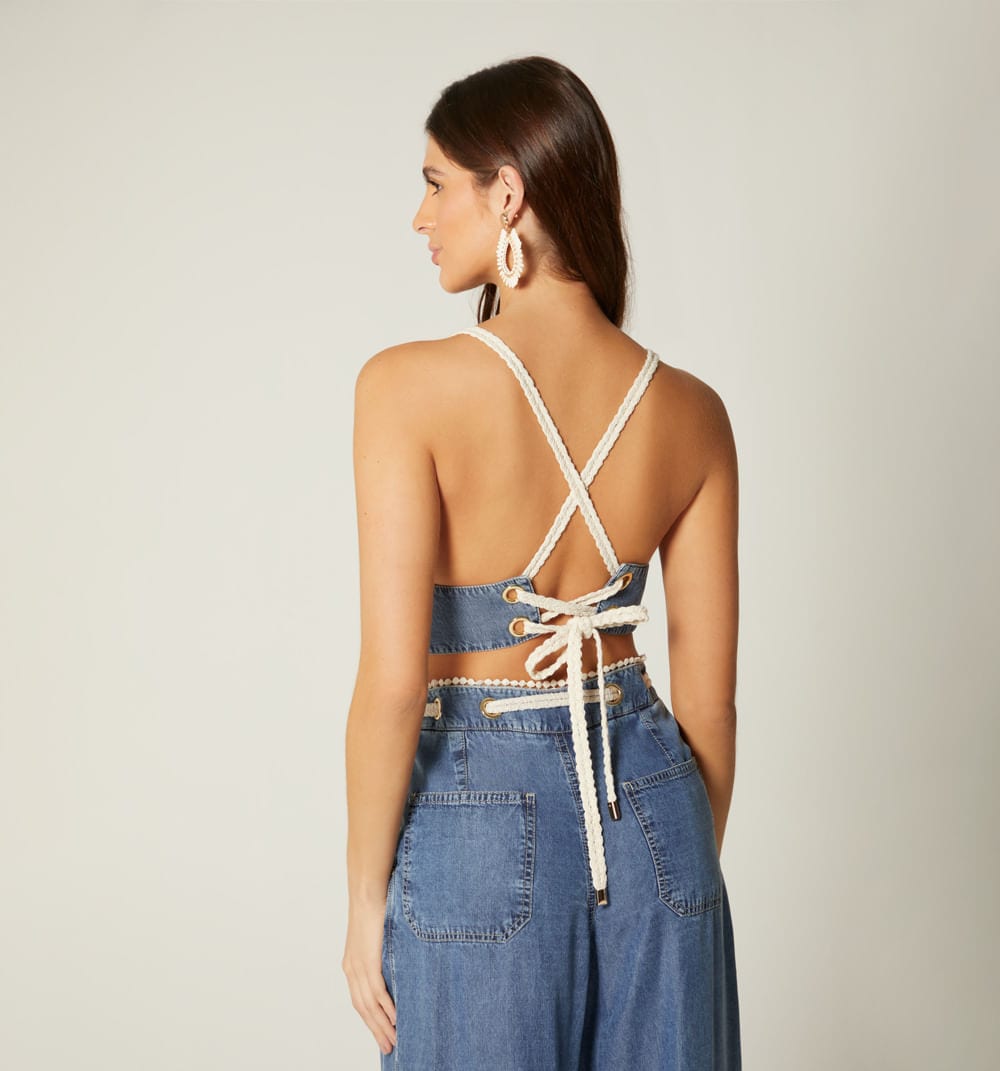 Blusa tiras cordon ojaletes para mujer - imagen 4