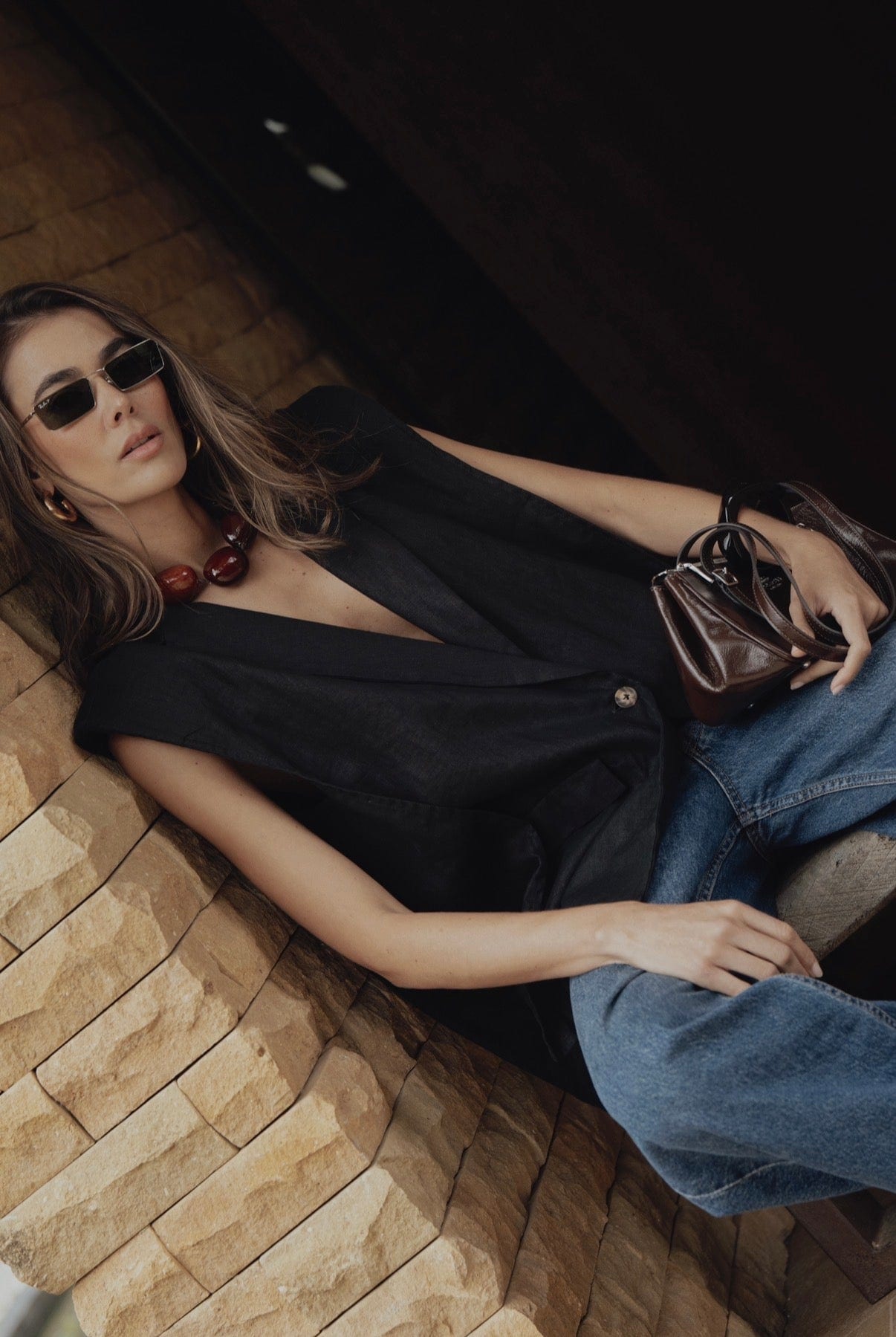 Blazer Vest Sera de lino | Negro - imagen 6