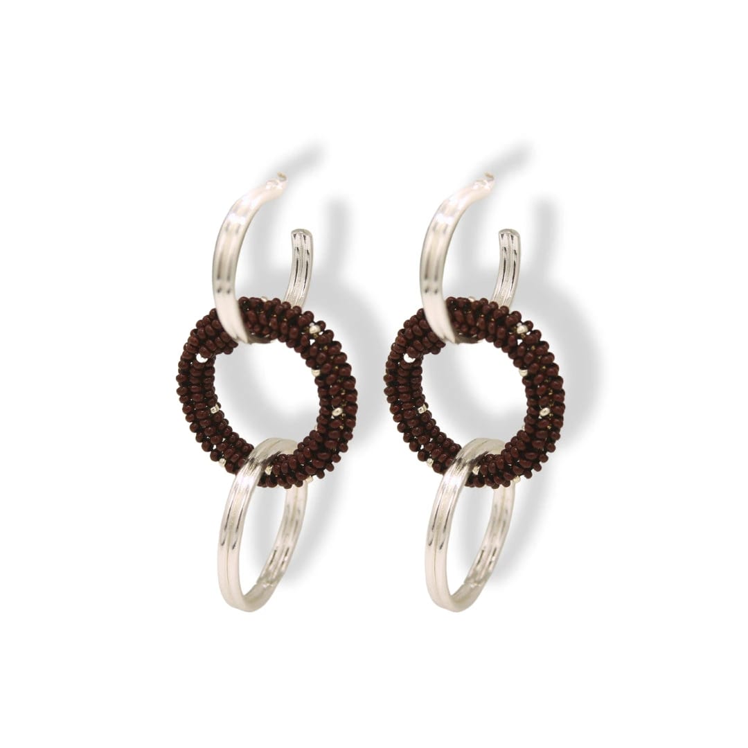 Aretes entrelazados tejidos triples chocolate silver - imagen 1