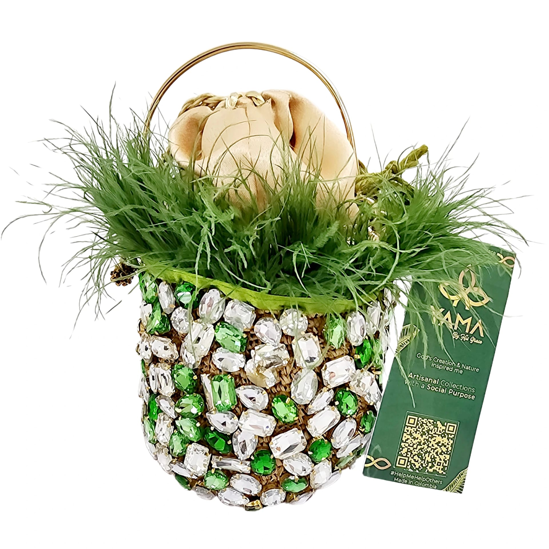 Emerald Feather Minaudière Bag - imagen 1