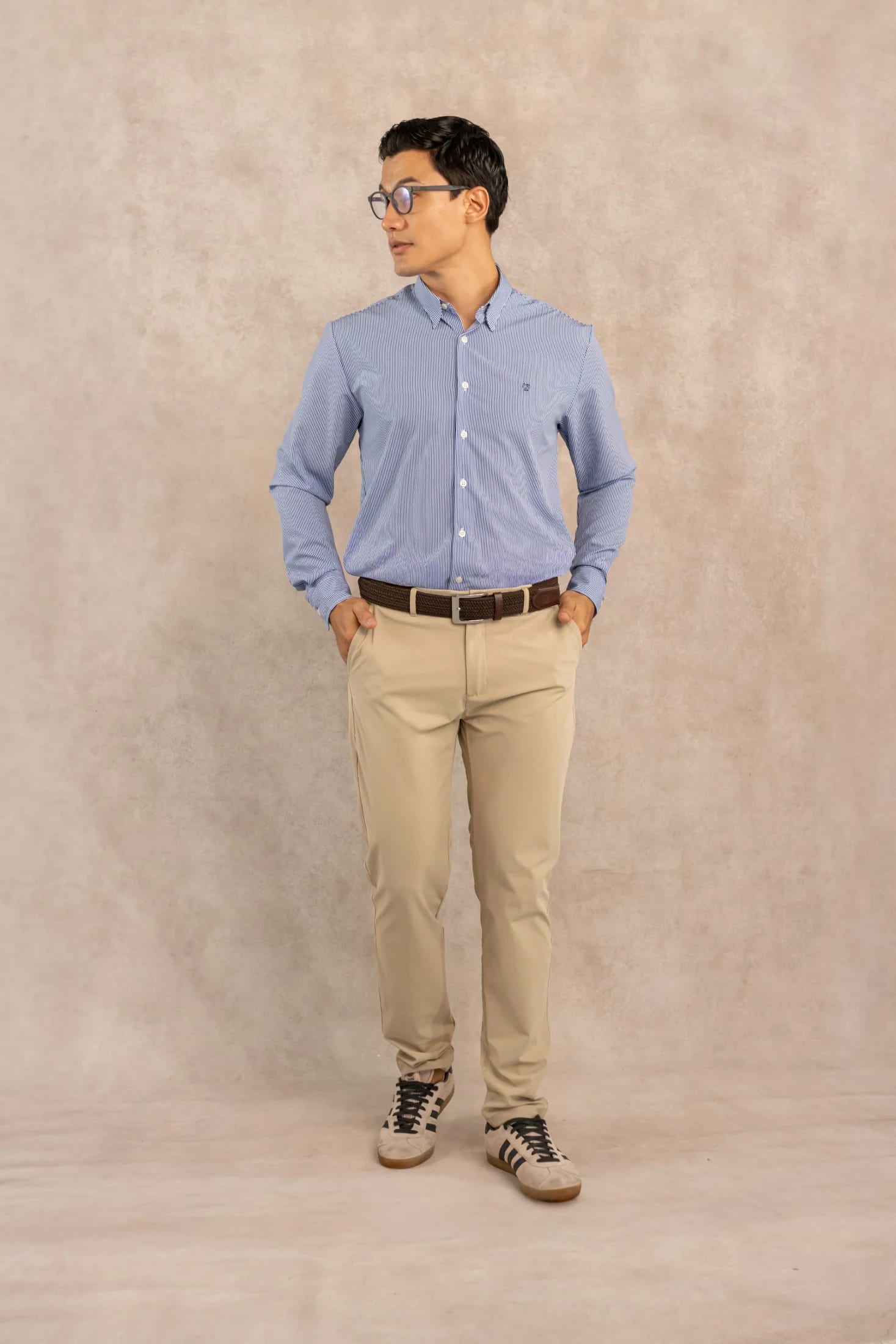 Camisa Performance Antiarrugas Rayas Azul Oscuro - imagen 7