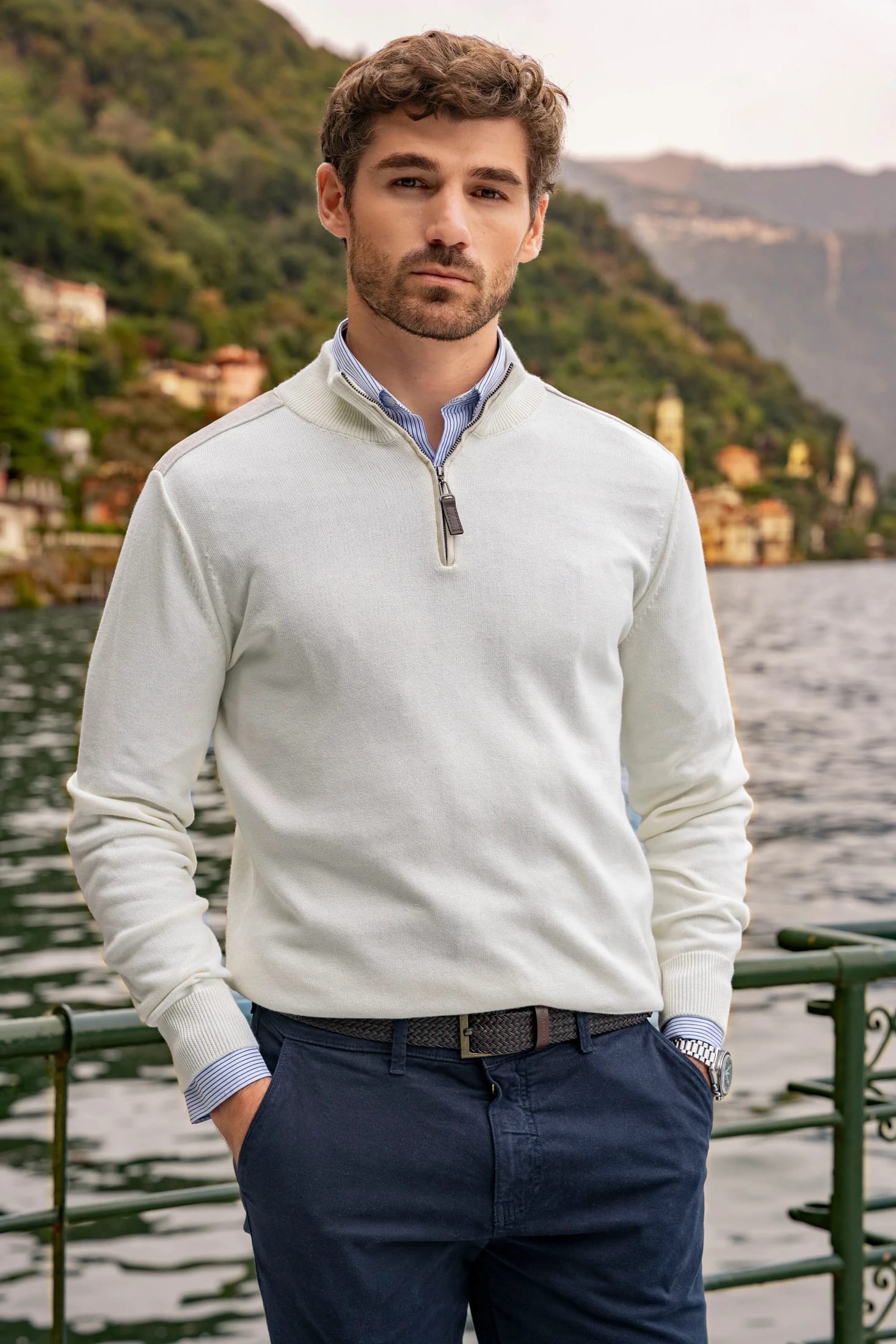 Suéter Halfzip Piamonte Hombre Hueso - imagen 1