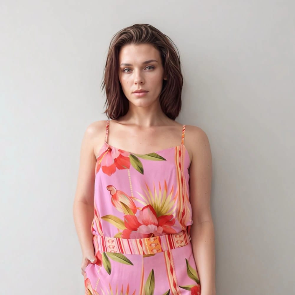 Camisa Tiras con Estampado Hibiscus. - imagen 1