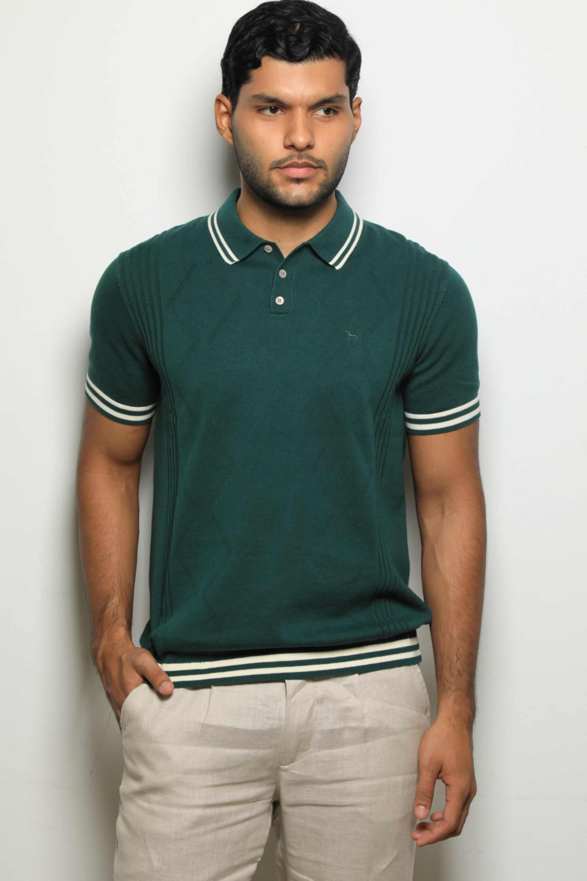 Suéter Tejido Fashion Verde/Lineas Crema - imagen 3