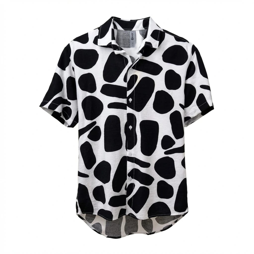 Camisa Cuello Clasico Estampada Blanco/Negro JO021 - imagen 3