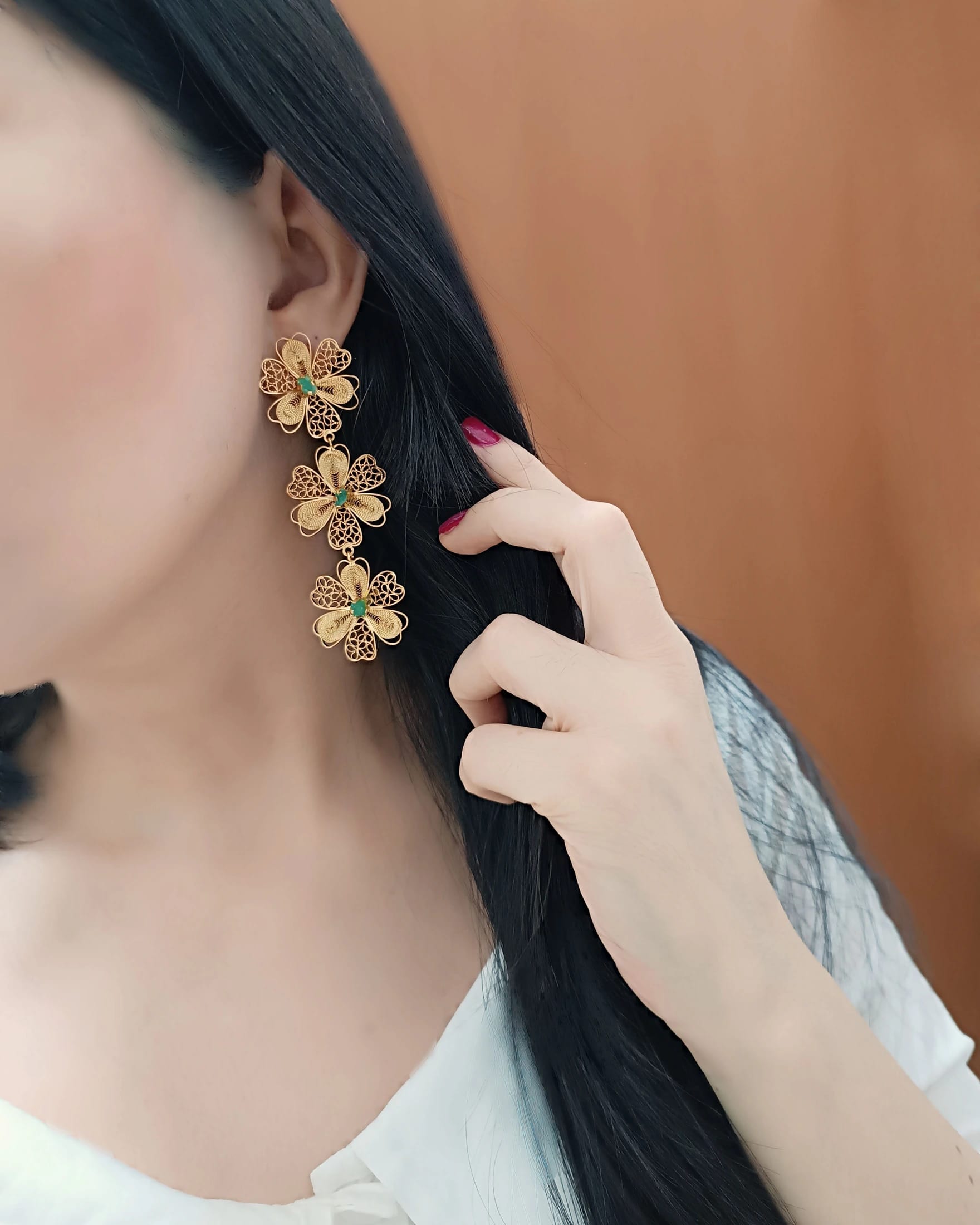 Aretes triple flor Carmelita - imagen 6