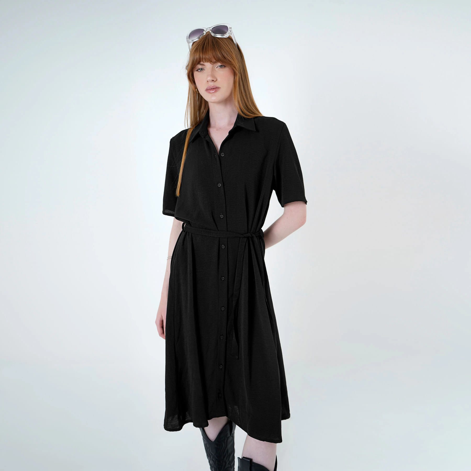 Vestido camisero midi con lazo para ajustar en cintura - imagen 12