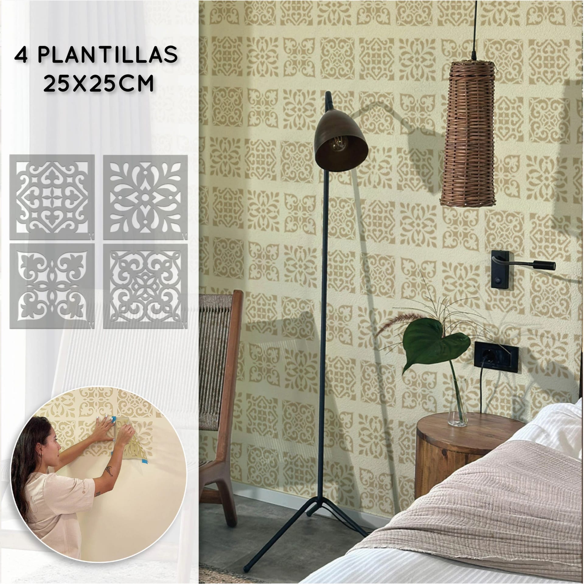 Plantillas para pintar, Vamarú Stencils, Colección Mosaico 25x25cm, 4und - imagen 4