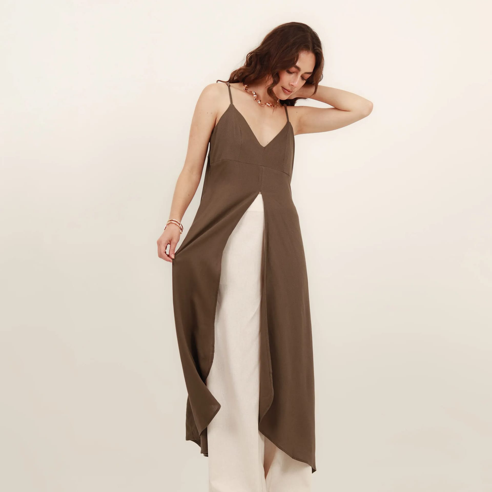 Vestido  Sobretodo Cuello V Manga Sisa - imagen 1