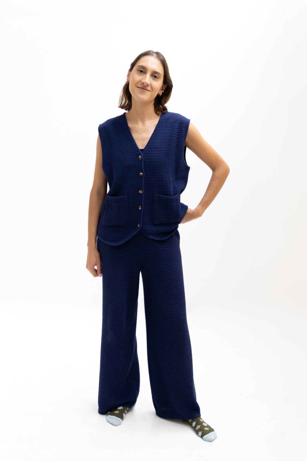Pantalón Tejido Waffle Azul - imagen 2