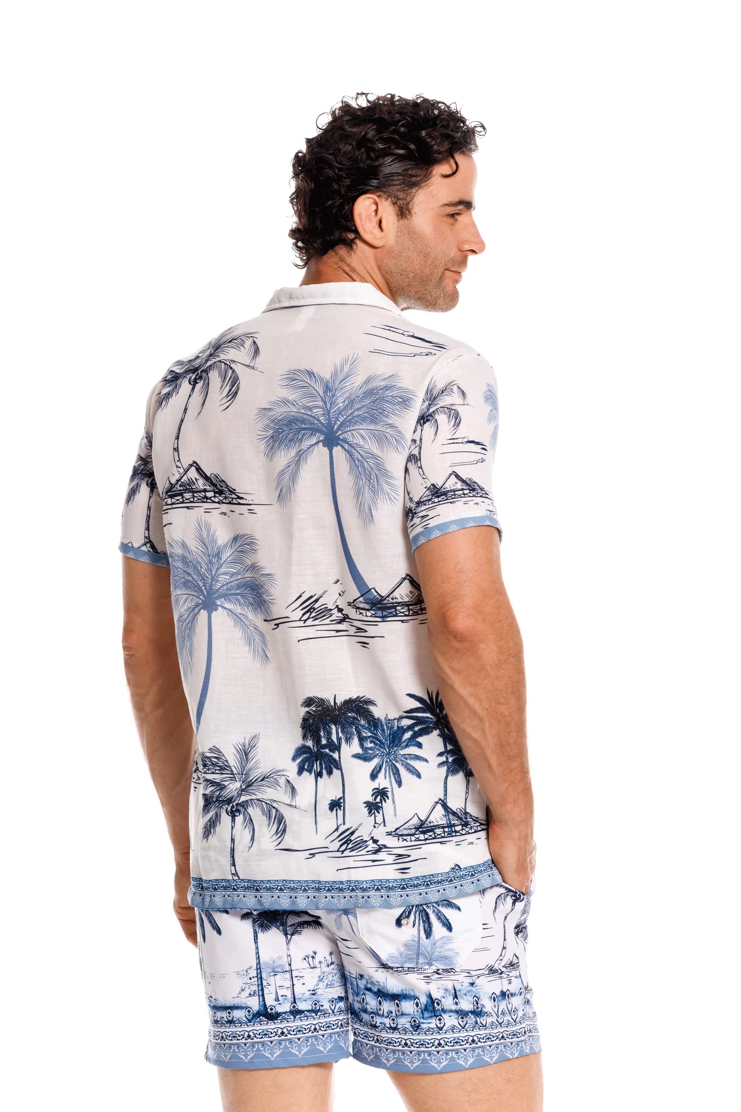 Camisa Playera Palmeras Azul - imagen 3