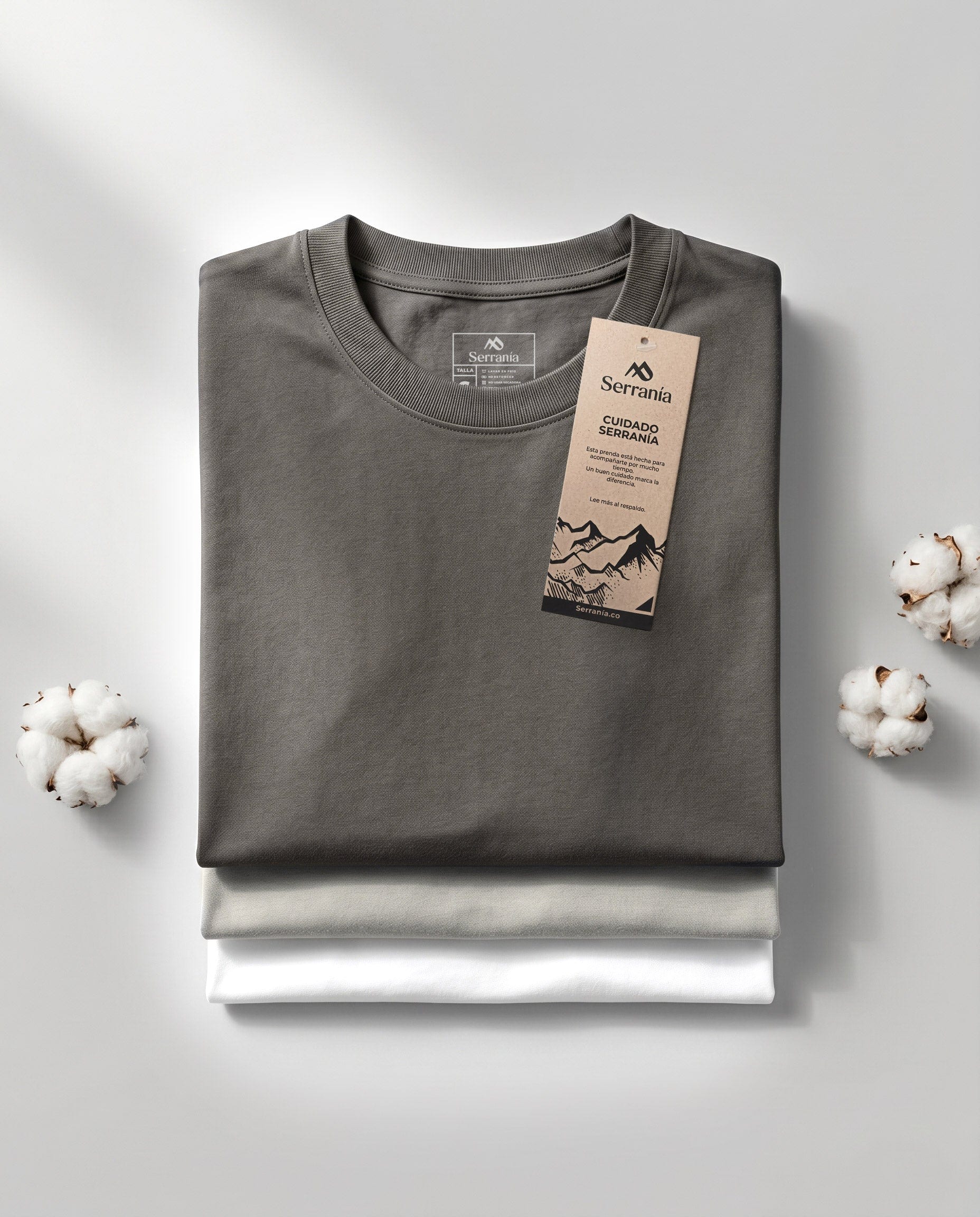 Set 3 Camisetas Slim Fit: Gris Oscuro + Neblina + Blanca - imagen 1