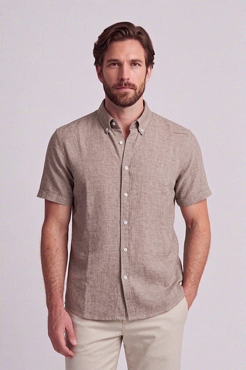 Camisa en lino y algodón manga corta para hombre Jon Sonen 017225037 - imagen 2