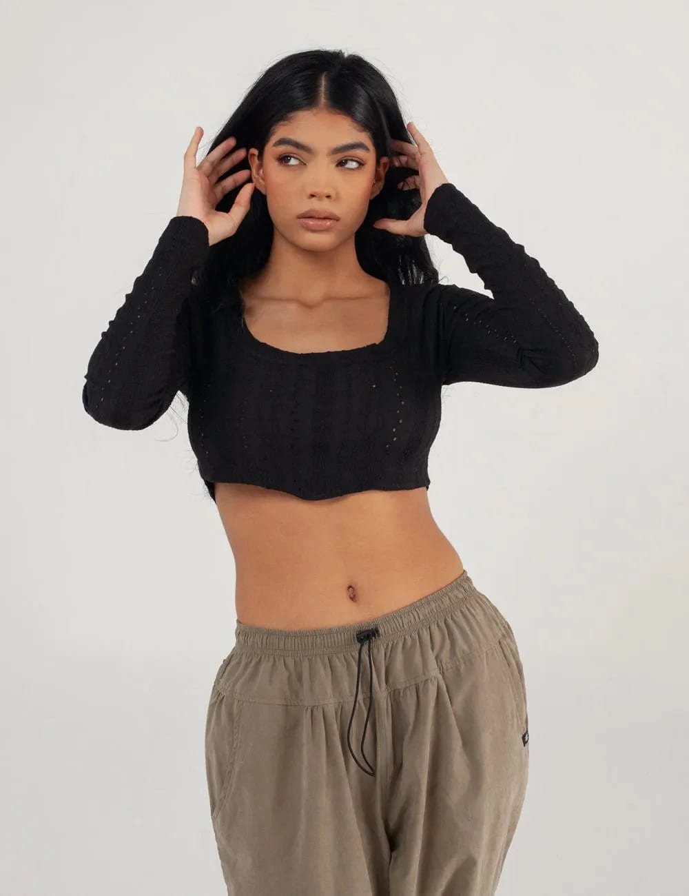 Crop Top manga larga Net negro Mujer - imagen 13