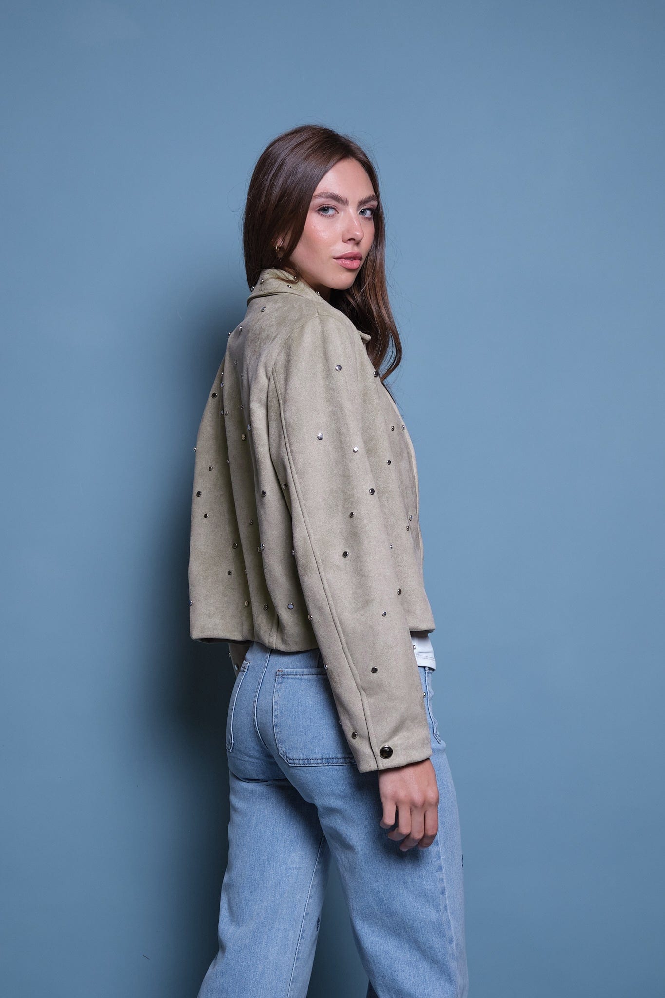 CHAQUETA GAMUZA VERDE TACHES - imagen 3