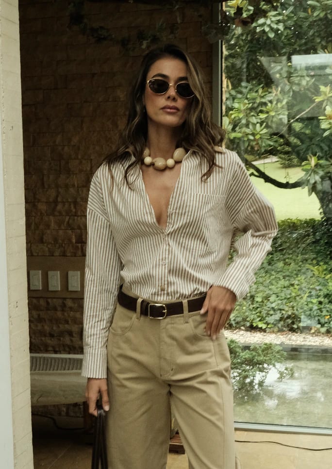 Camisa Aura de algodón | Rayas Caramel - imagen 5