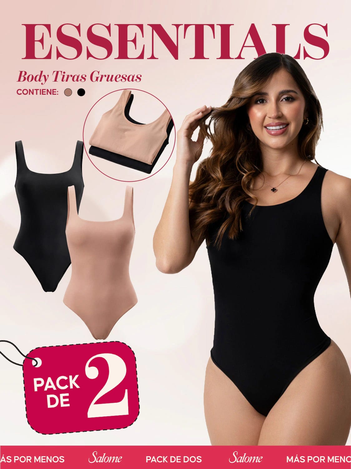 Paquete x2 Body Tiras gruesas, Escote Redondo, Control de Abdomen | Salome 5001 - imagen 1