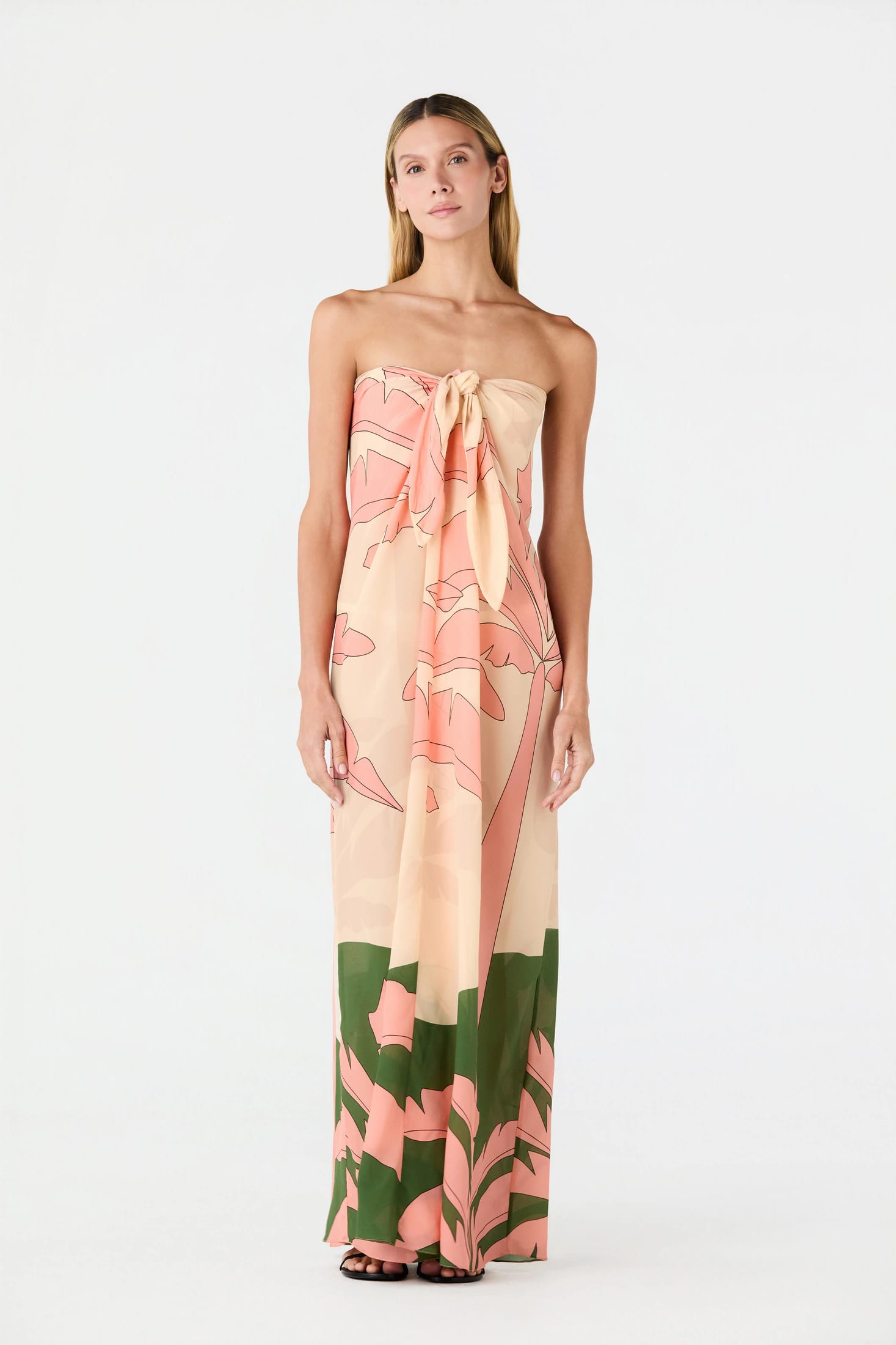 Cayetana Silk Crepe Maxi Dress / Peach Palms - imagen 5