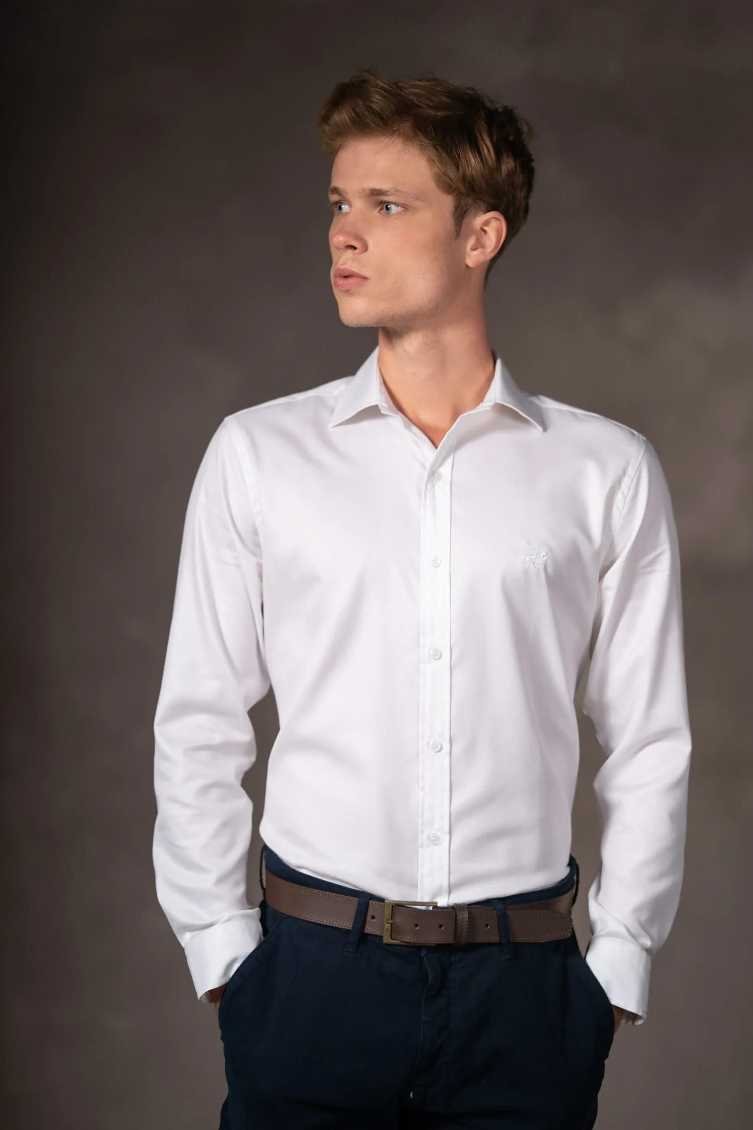 Camisa Herringbone Cuello Corbata Hombre Blanco - imagen 7