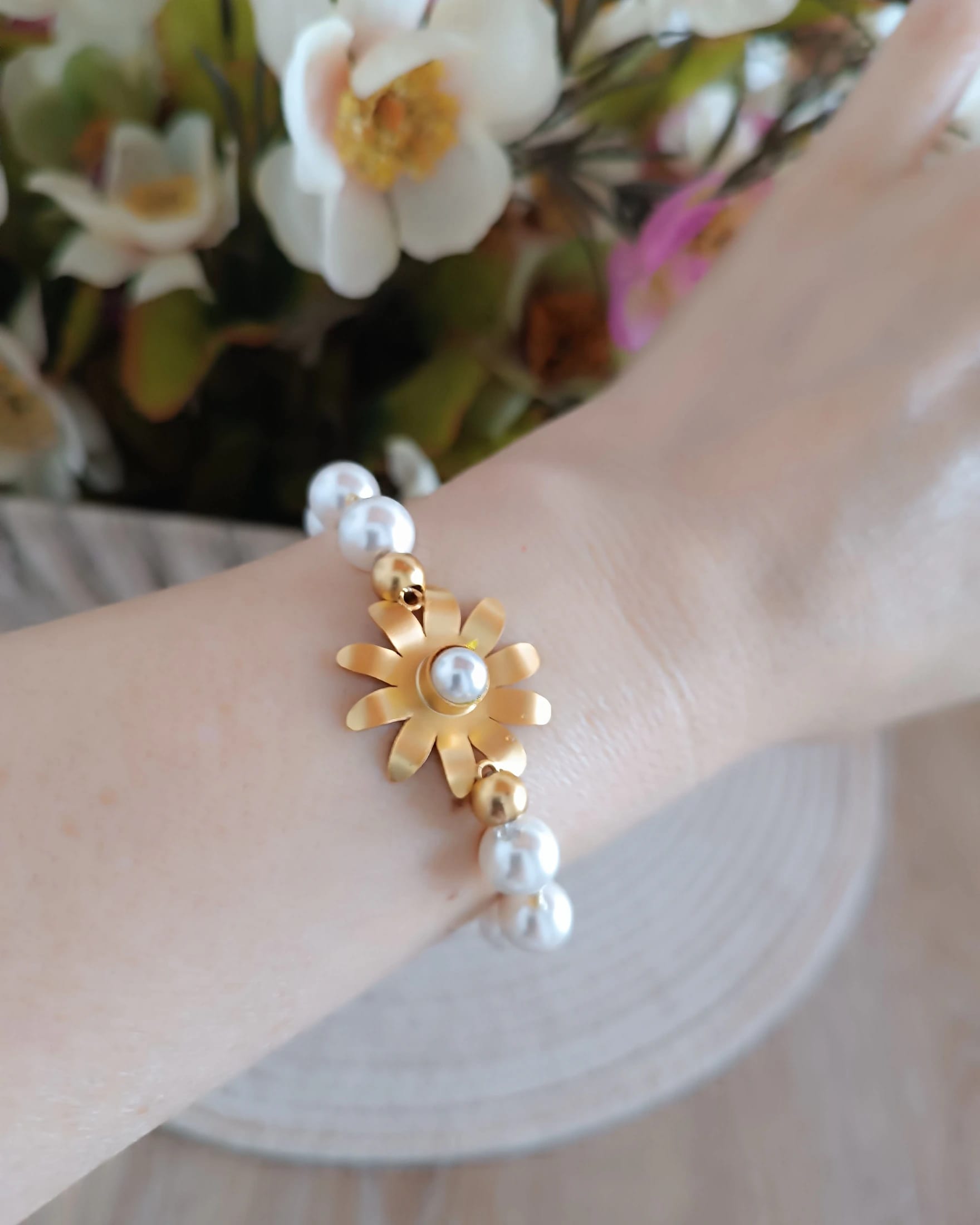 Pulsera de perlas Shell y flor Margarita - imagen 4