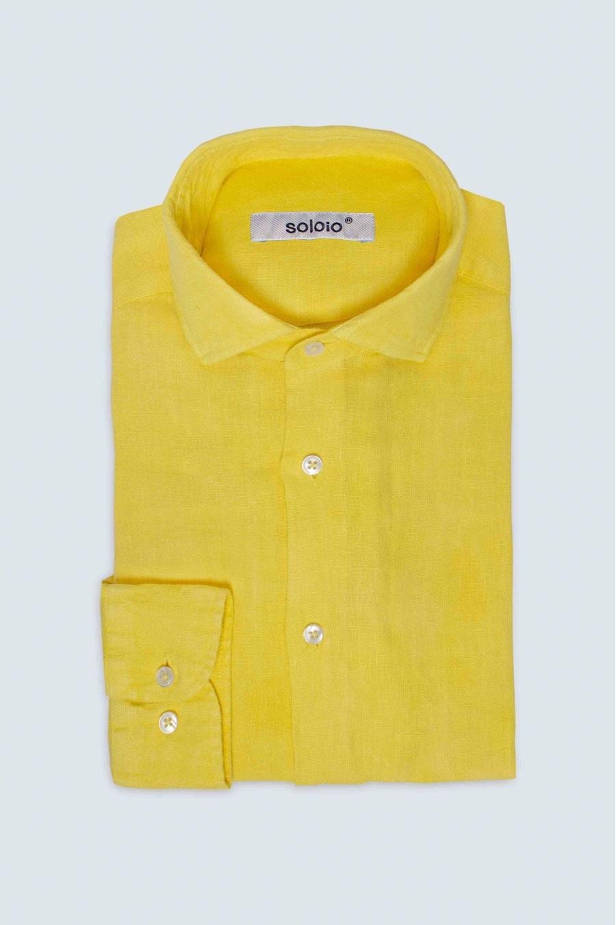 Men's linen shirt light yellow basic - imagen 3