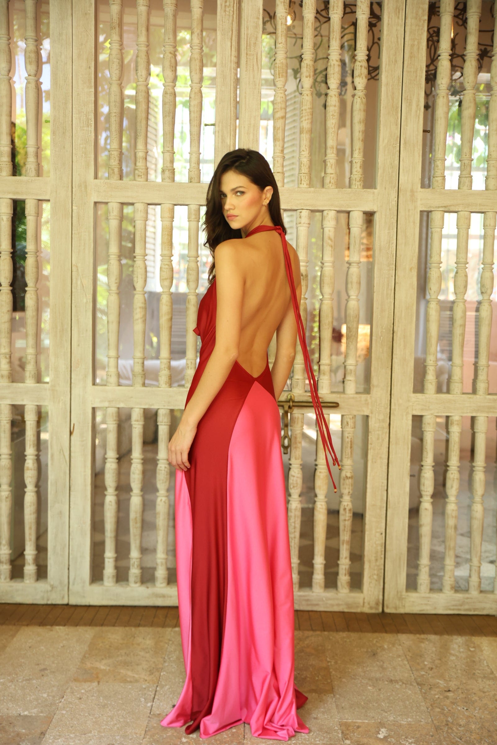 BURGUNDY VICTORIA DUO LONG DRESS - imagen 4