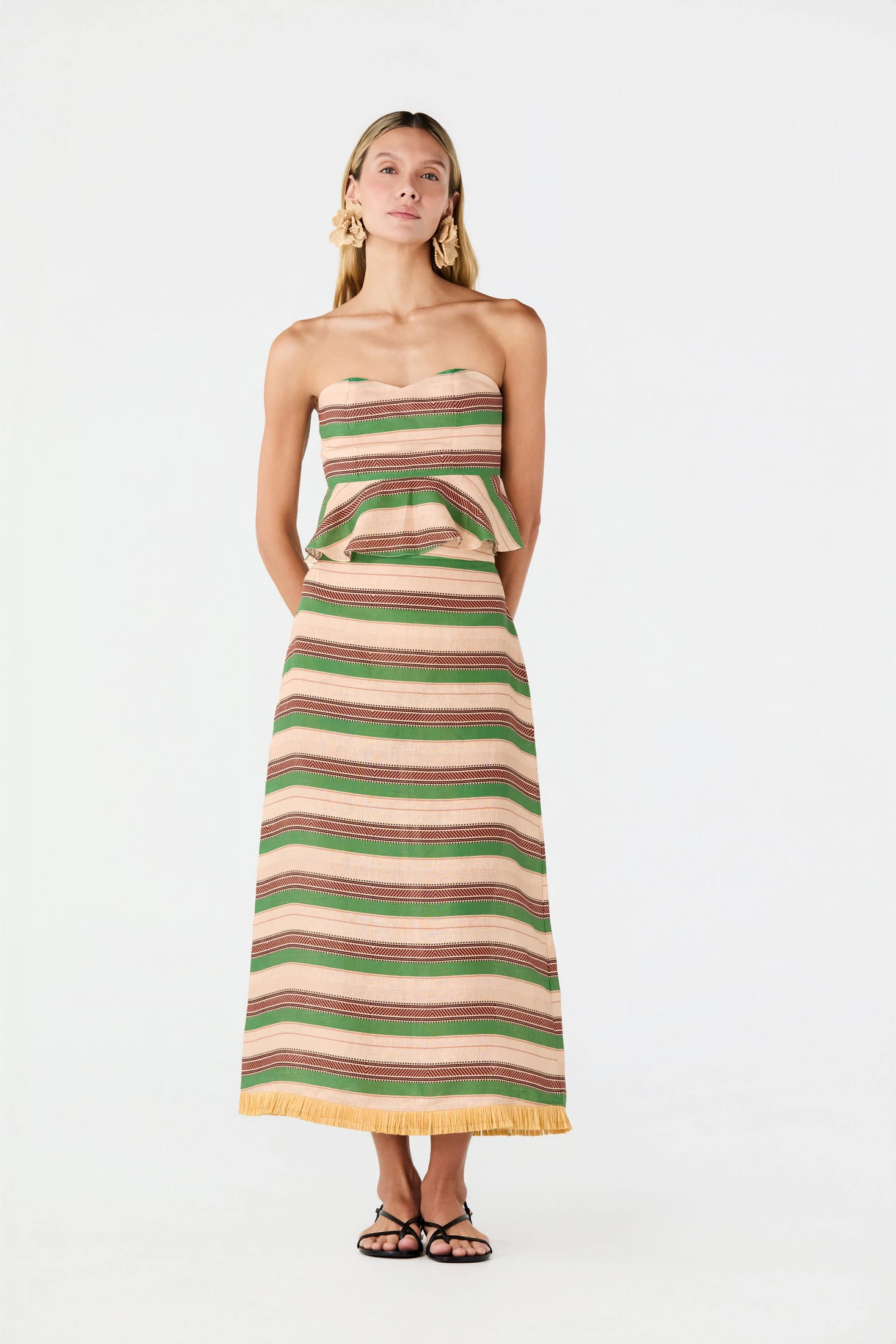 Peplum Linen Top / Green Artisanal Stripes - imagen 2