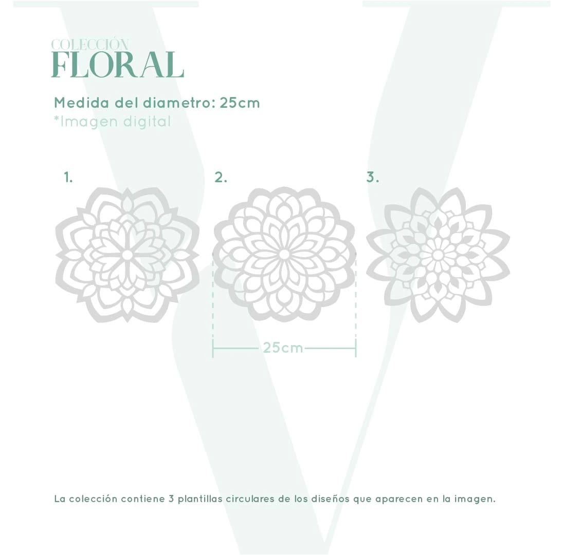 Plantillas para pintar, Vamarú Stencils, Colección Floral 25cm y 48cm, 2und - imagen 2