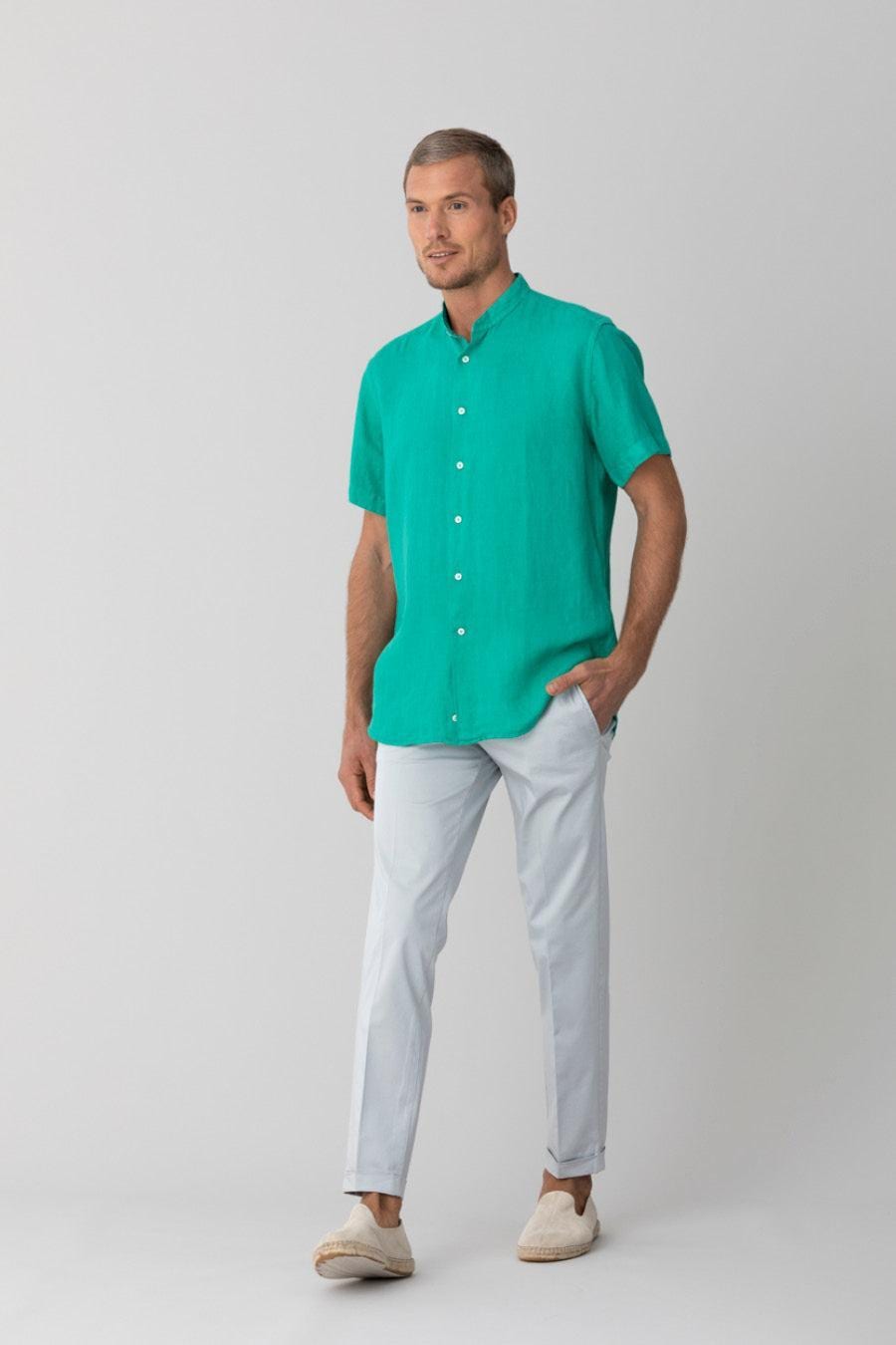 men’s linen shirt mao green basic - imagen 11