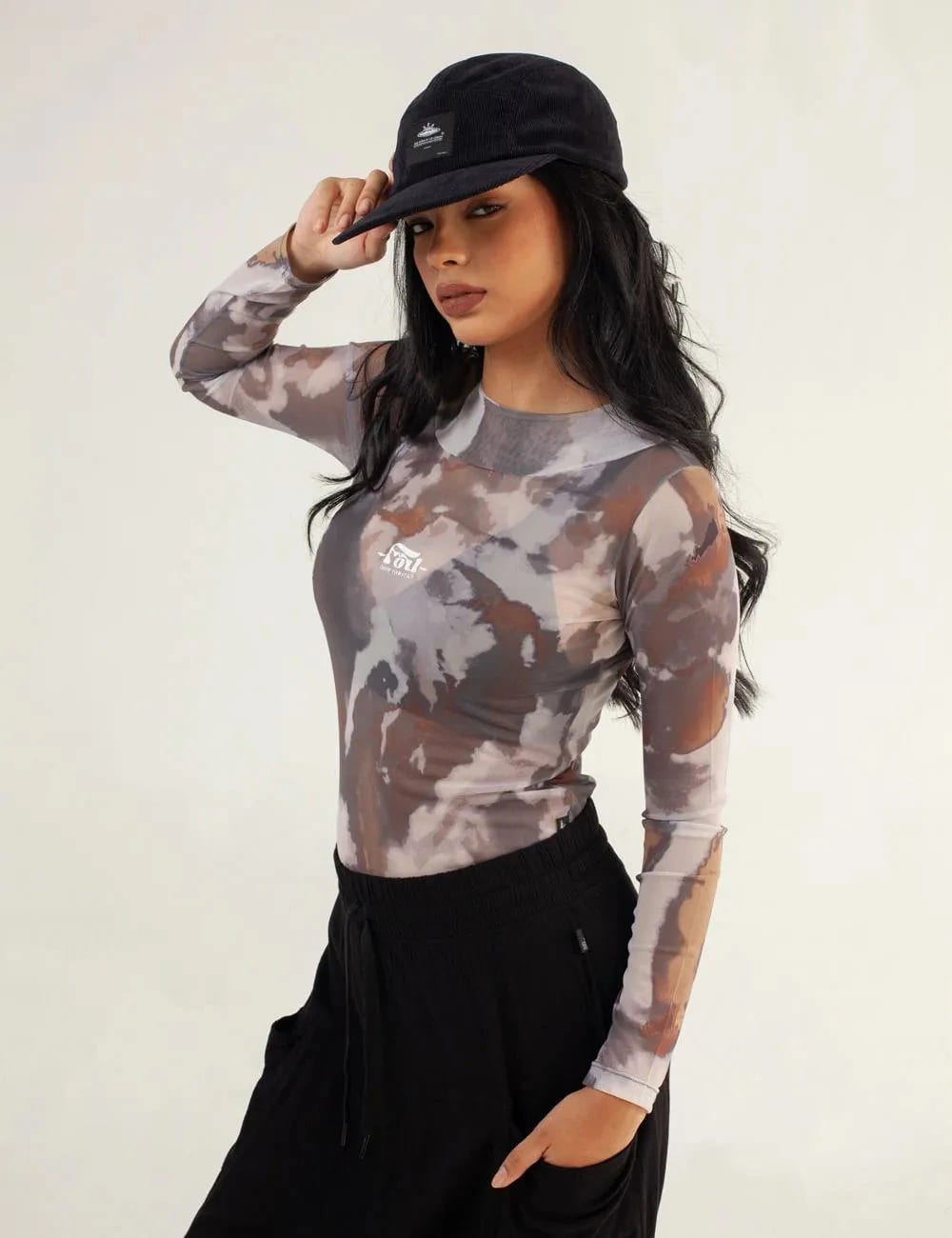 Crop Top Largo Mesh Manga Larga Butterfly verde militar Mujer - imagen 3