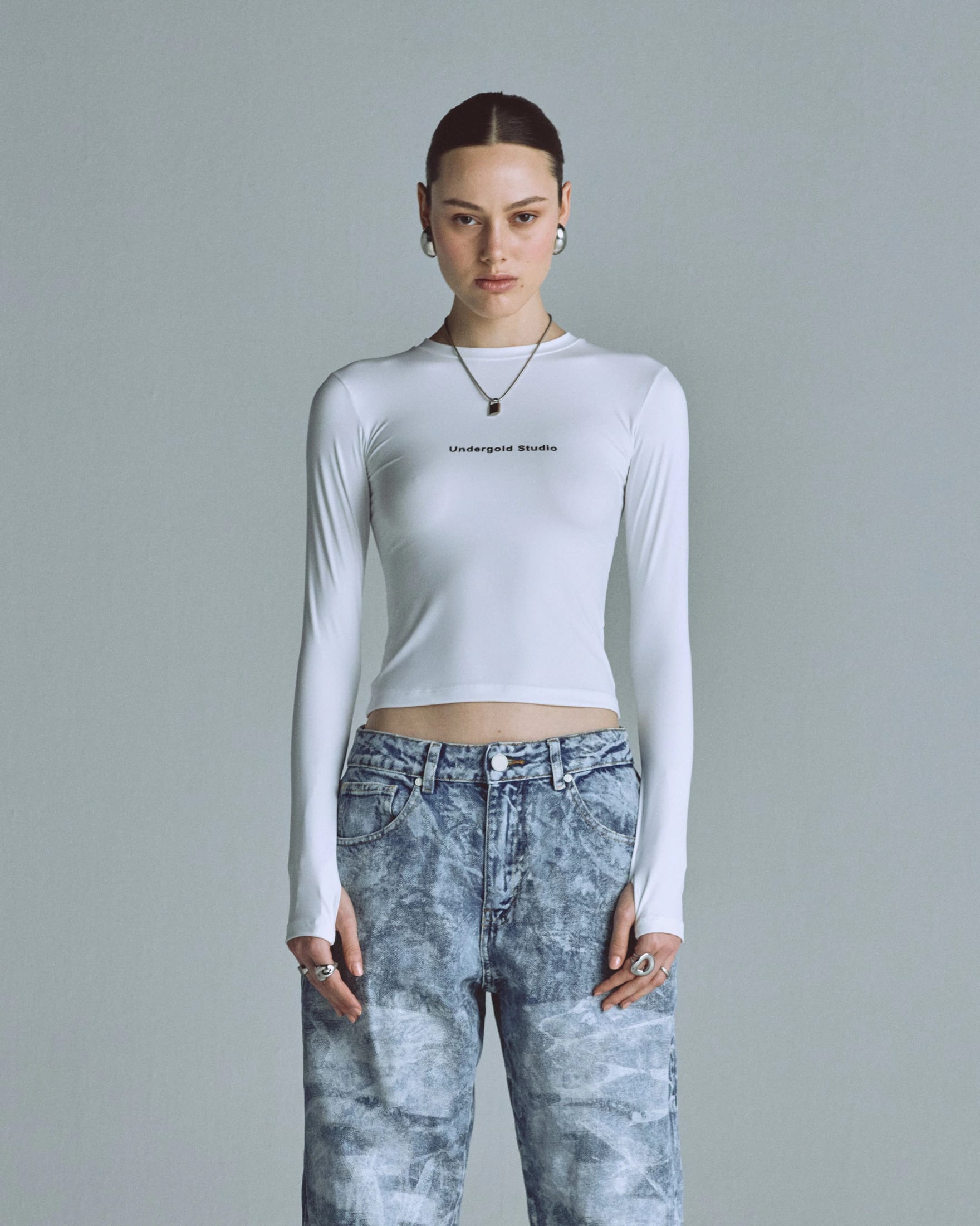 W Basics Undergold Studio Ultra Slim Long Sleeve Tee White - imagen 2