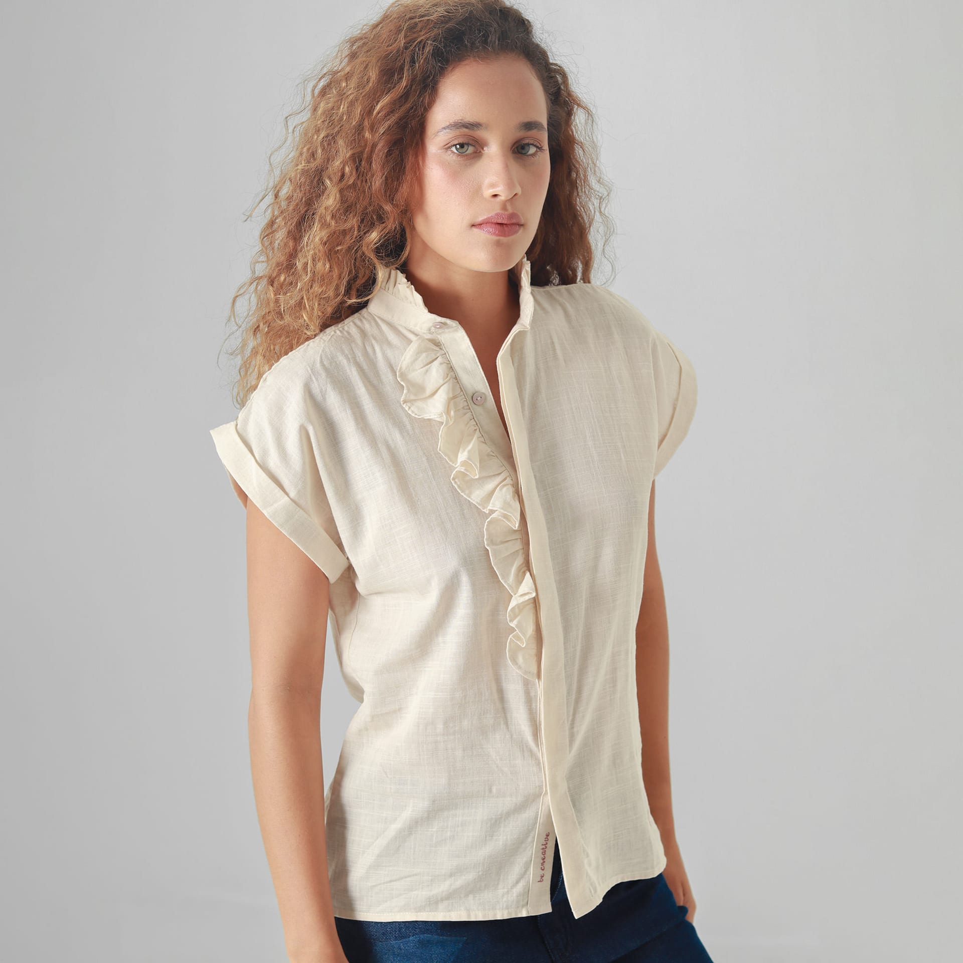Blusa Cuello Camisero Manga Corta - imagen 1