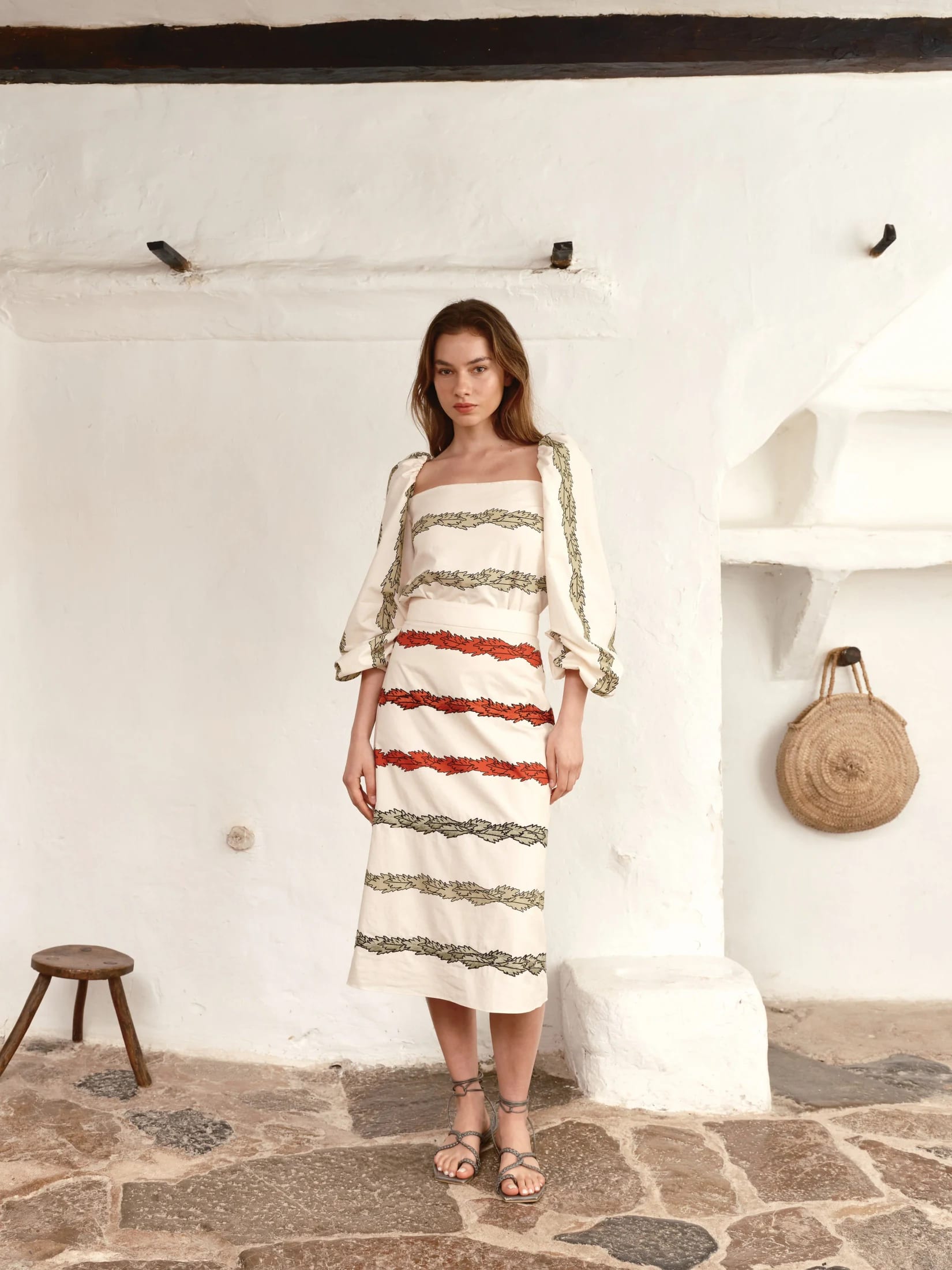 Celia Cotton Blouse / Ivory Striped Helechos - imagen 2