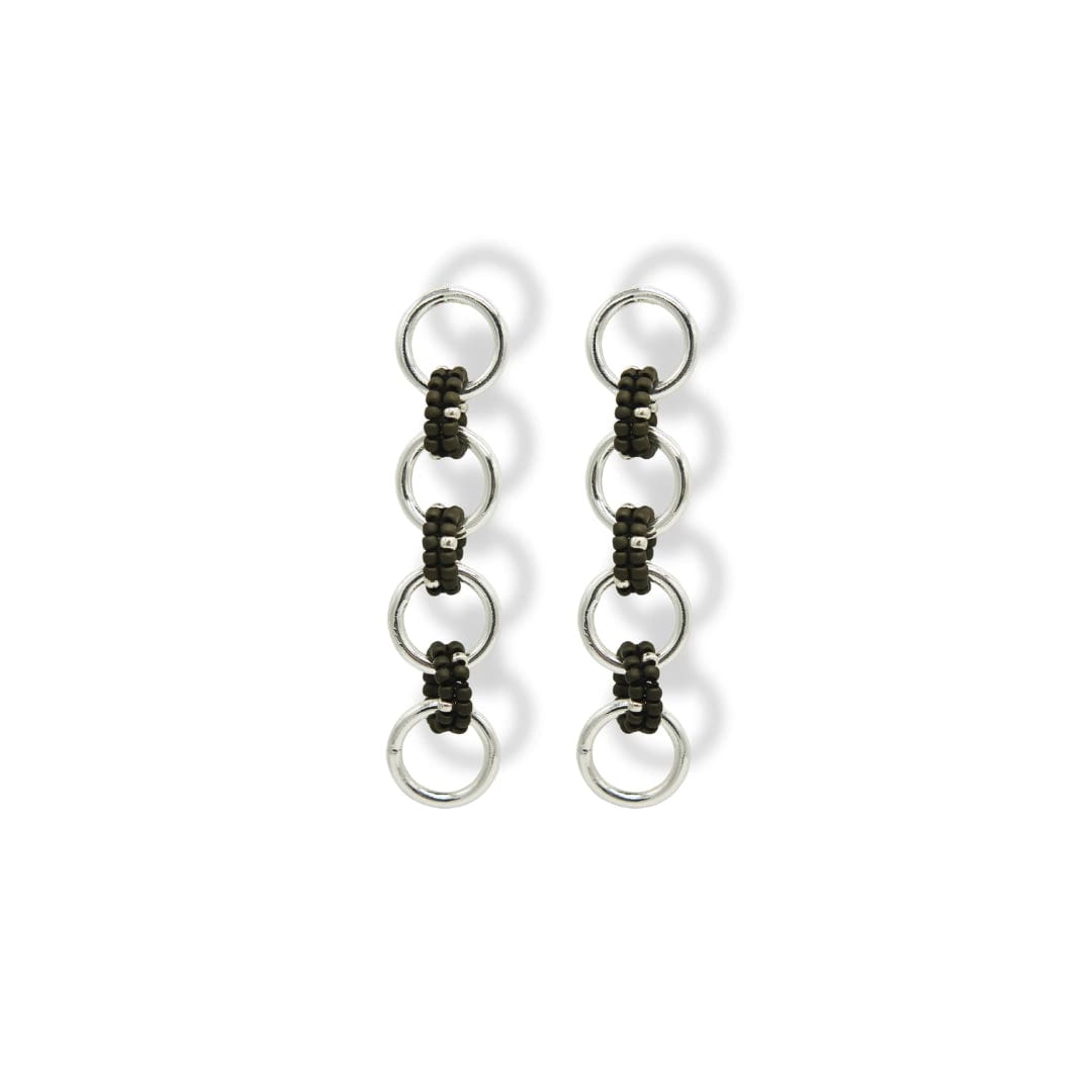 Aretes entrelazados tejidos largos verde oscuro plata - imagen 2