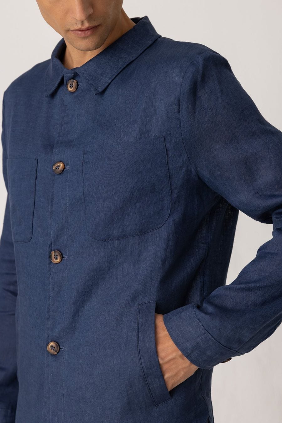 Men's linen jacket blue battista - imagen 3