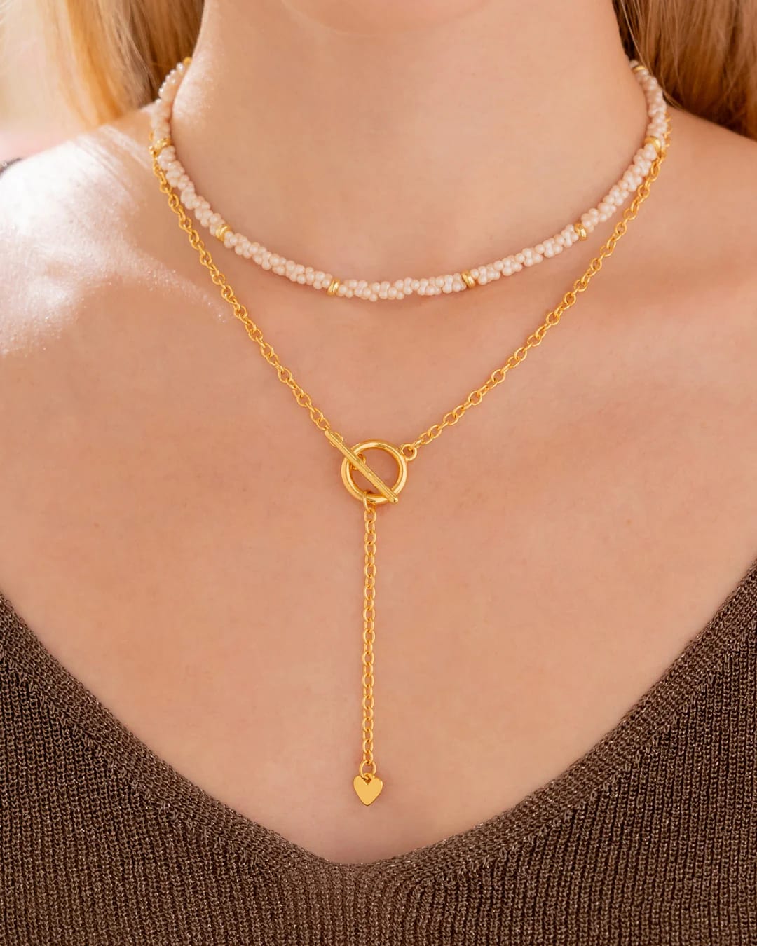 Set X2 Collar Corbatín Corazón Candado + Aretes - imagen 1