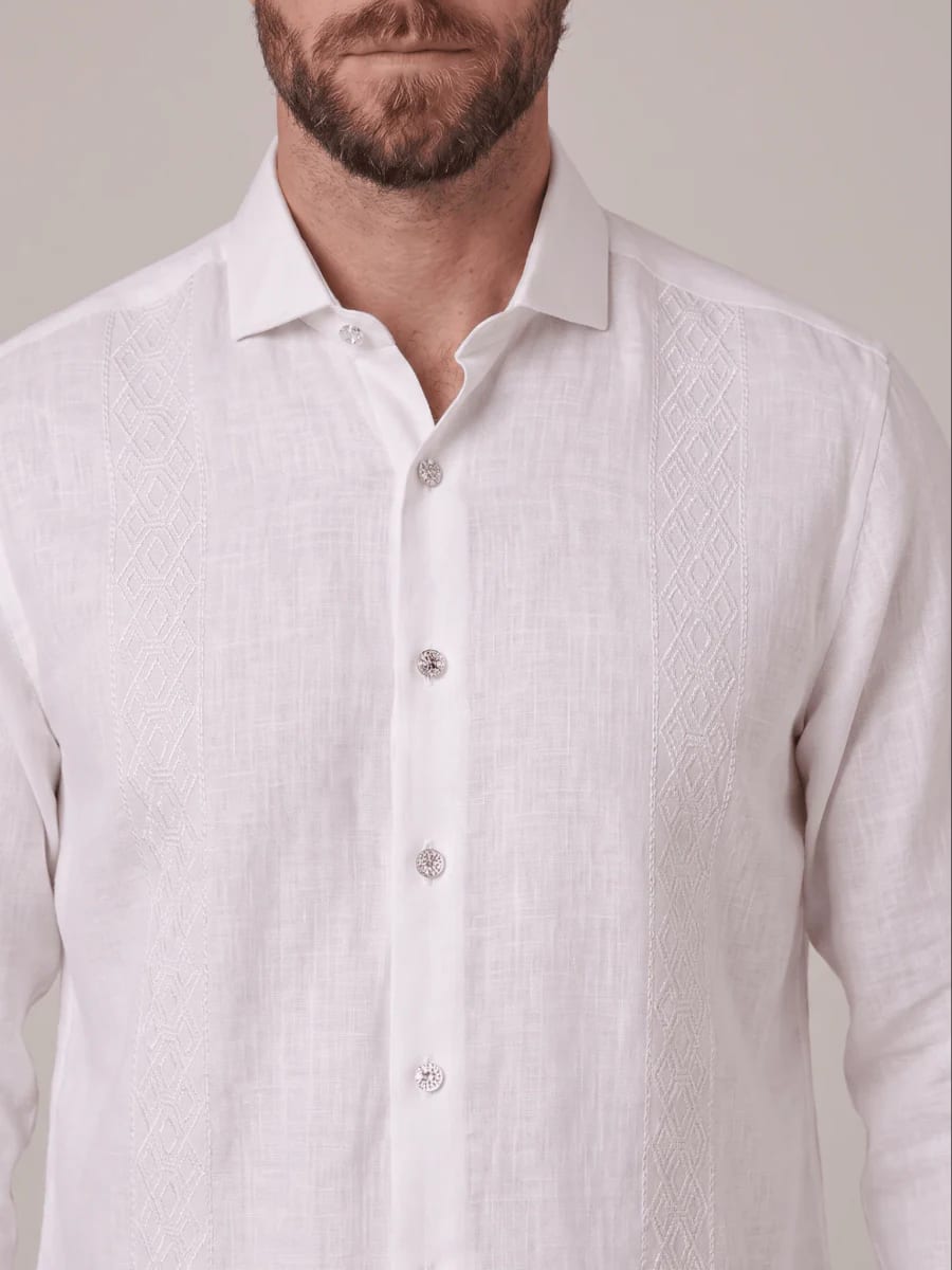 Guayabera en lino bordada manga larga para hombre Jon Sonen 010125066 - imagen 3