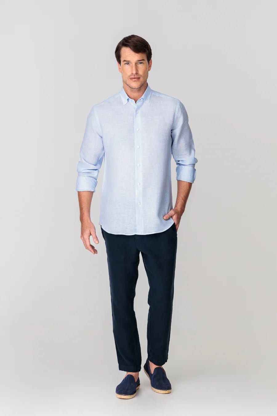 Men's linen shirt mini stripes blue - imagen 5