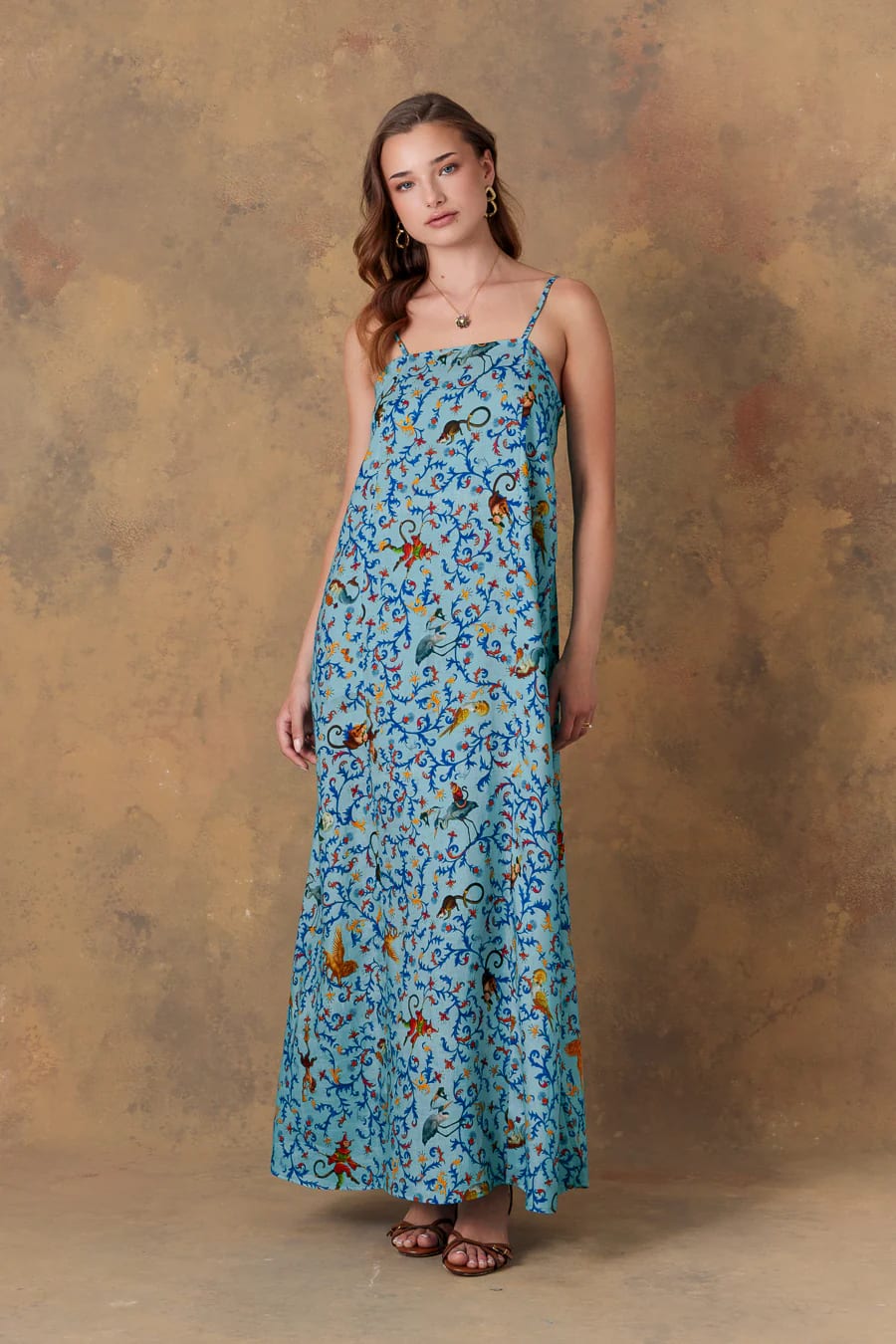 Women's dress linen delphos turquoise - imagen 4