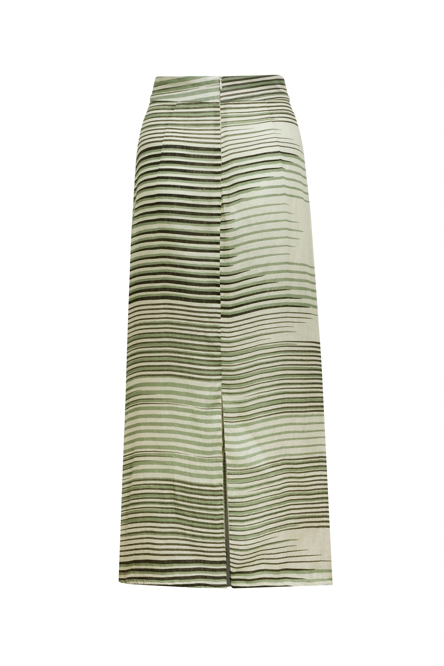 Beatrice Pleated Linen Midi Skirt / Green Stripes - imagen 3