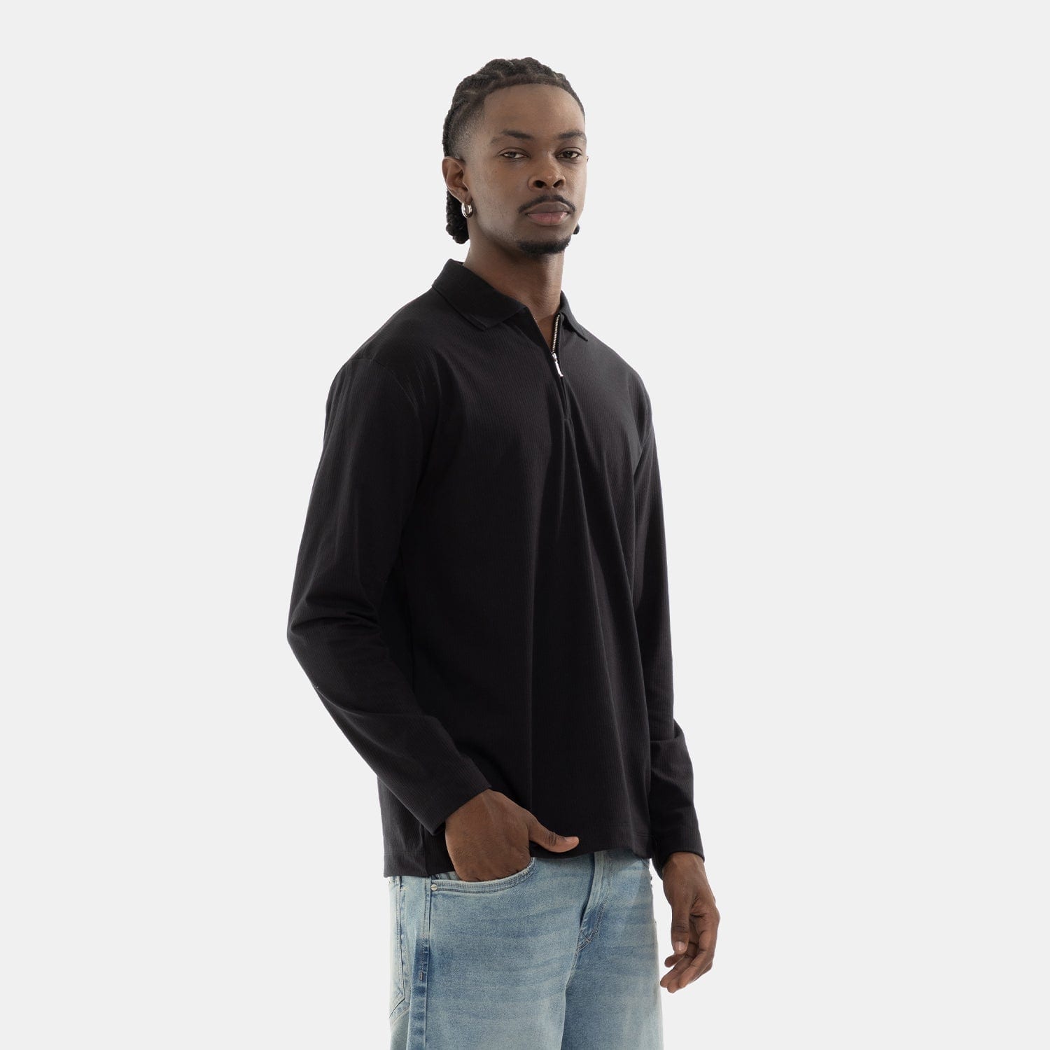 Zip Polo Sweatshirt Black - imagen 2