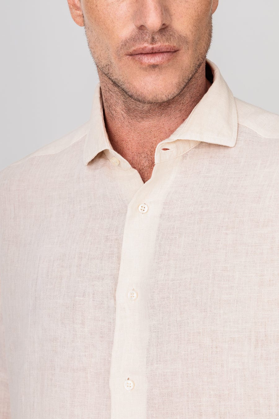Men's linen shirt beige basic - imagen 5